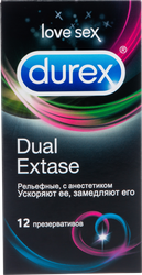 ПрезервативыDUREXDualExtaseрельефныесанестетиком,12шт