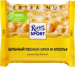 ШоколадбелыйRITTERSPORTЦельныйлеснойорехихлопья,100г