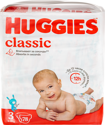 ПодгузникидетскиеHUGGIESClassic3,4–9кг,78шт