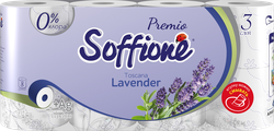 ТуалетнаябумагаSOFFIONEPremiumLavender3-слоясосмываемойвтулкой,8шт