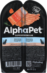 КормвлажныйдлякошекALPHAPETSuperpemiumпаштетслососем,80г