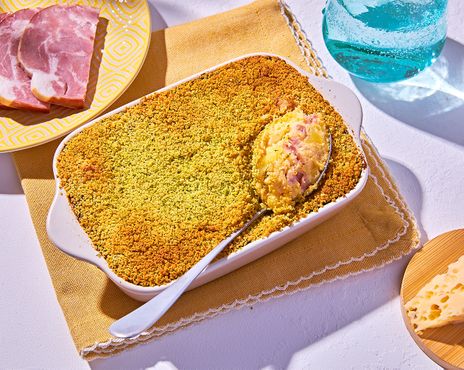 Картофельная запеканка с ветчиной и сыром фото к рецепту