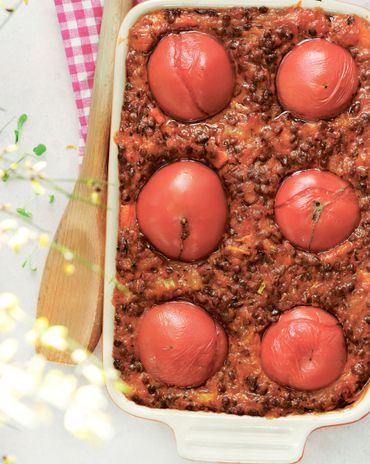 Запеканка из чечевицы с беконом и помидорами фото к рецепту