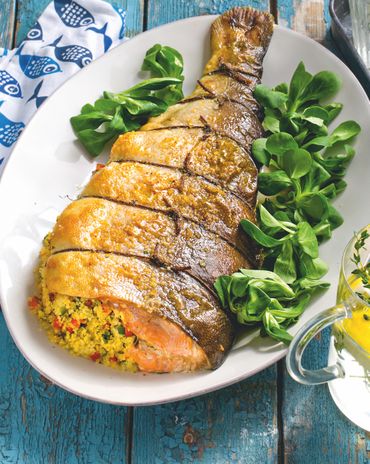 Запеченная рыба с овощами и кускусом фото к рецепту