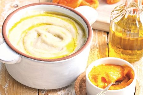Манная каша на миндальном молоке с джемом из кураги и цитрусовых фото к рецепту