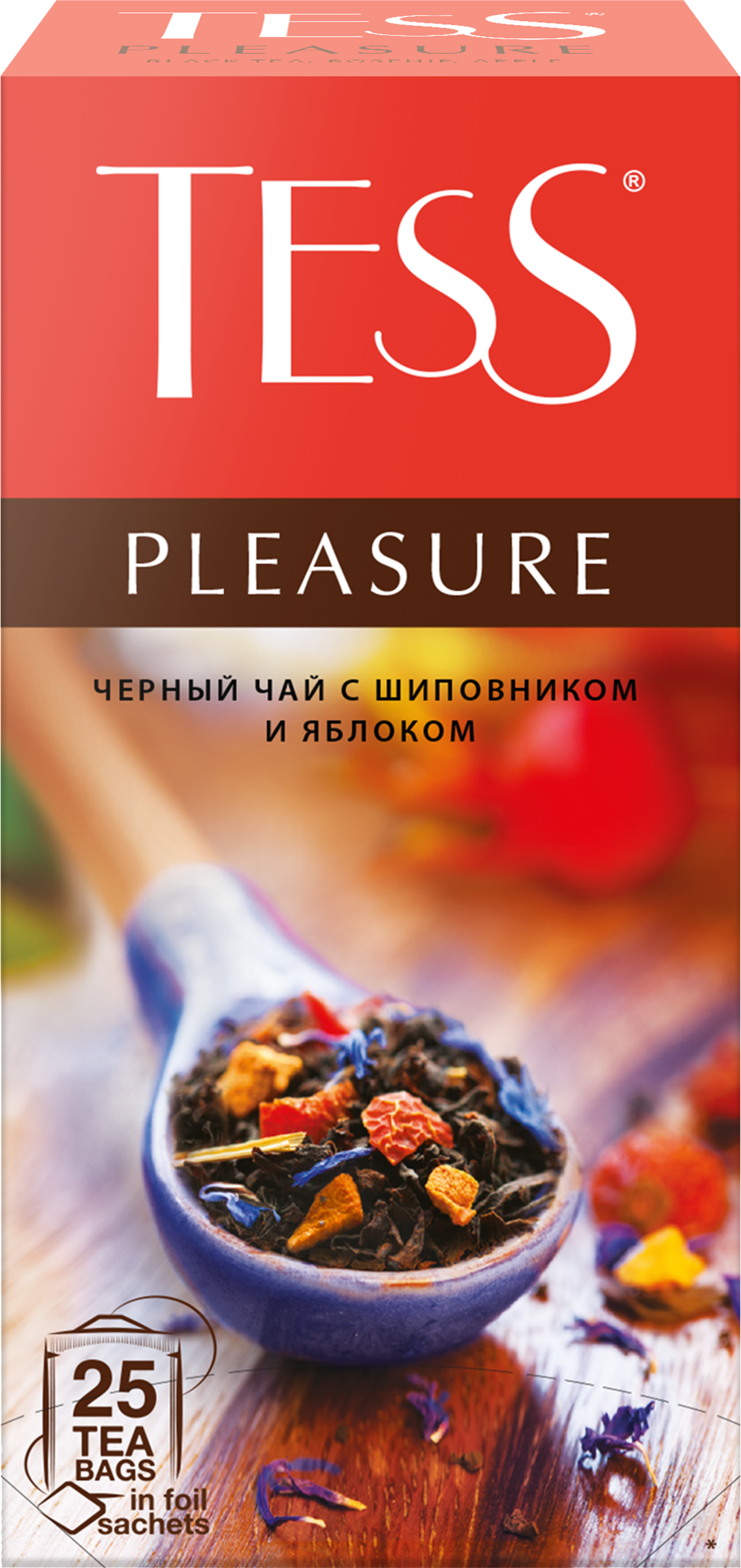 Изображение товара Чай черный TESS Pleasure с добавками 25 пакетов - насыщенный вкус и яркий аромат