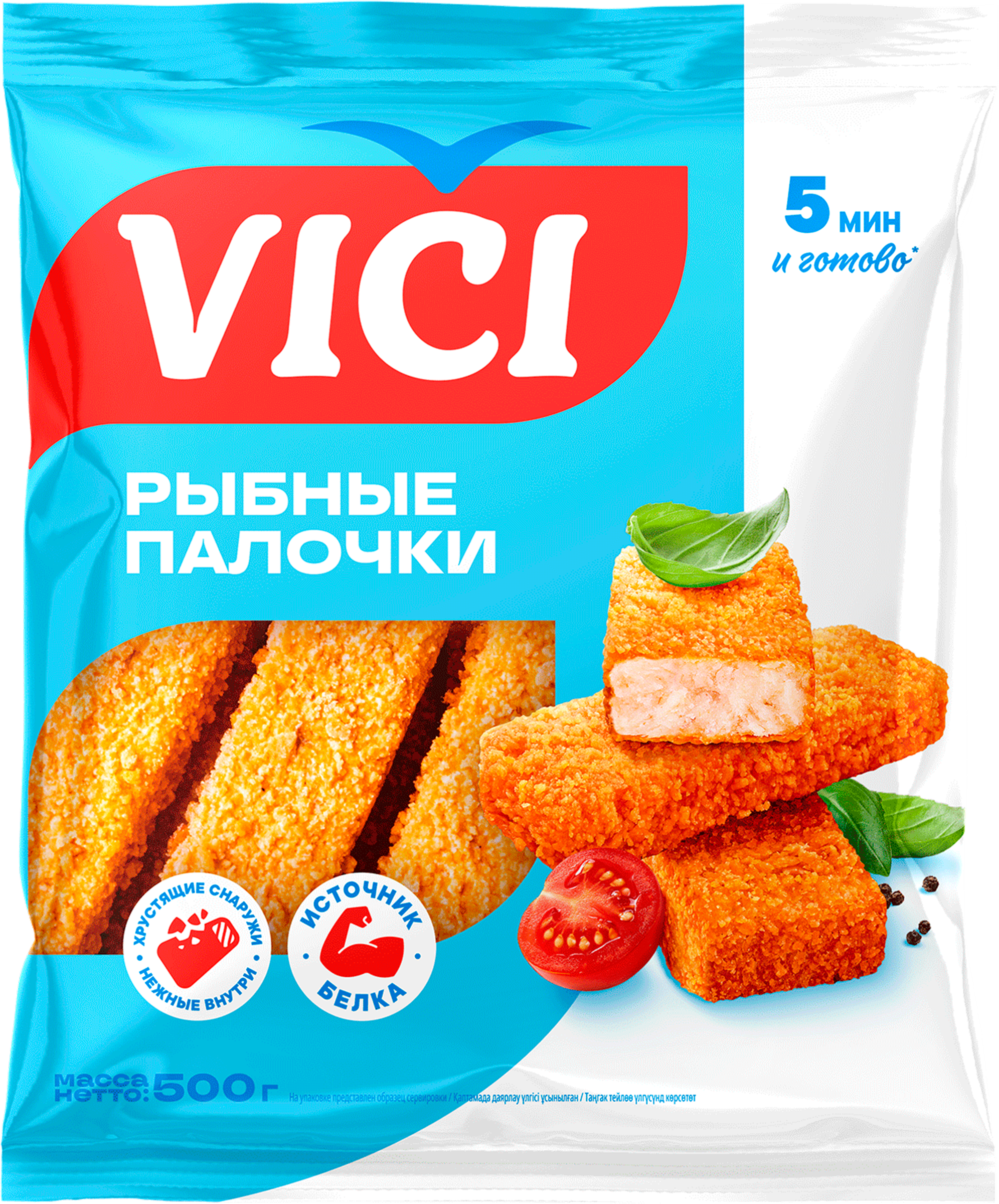 Изображение товара Рыбные палочки в панировке VICI 500г замороженные - вкусный полуфабрикат из рыбы