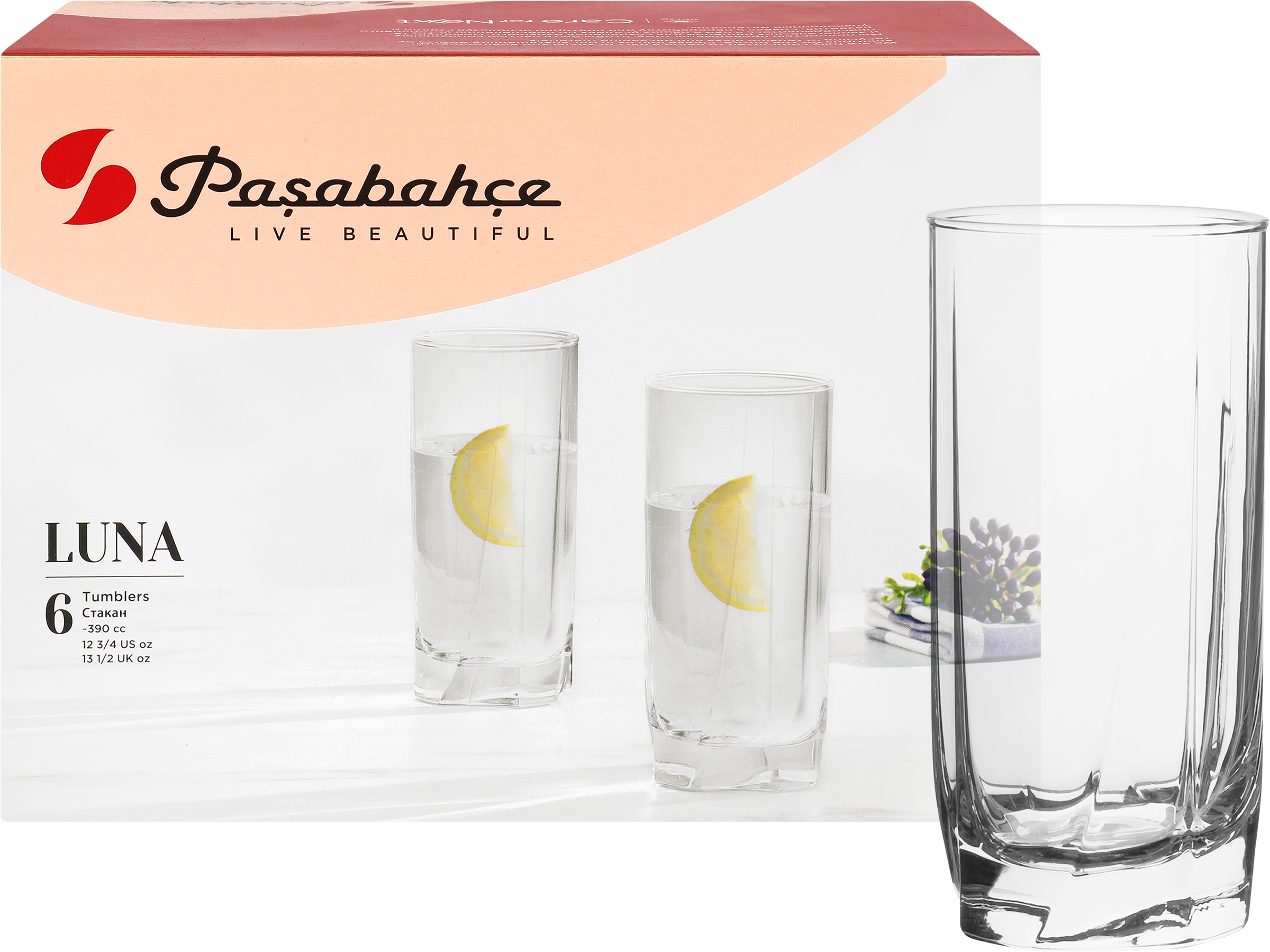 Изображение товара Набор стаканов PASABAHCE Luna высокие 375мл Арт. 42358, 6шт