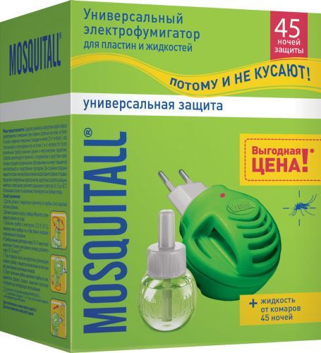 Изображение товара Комплект от комаров MOSQUITALL Универсальная защита электрофумигатор + жидкость, 45 ночей, 30мл
