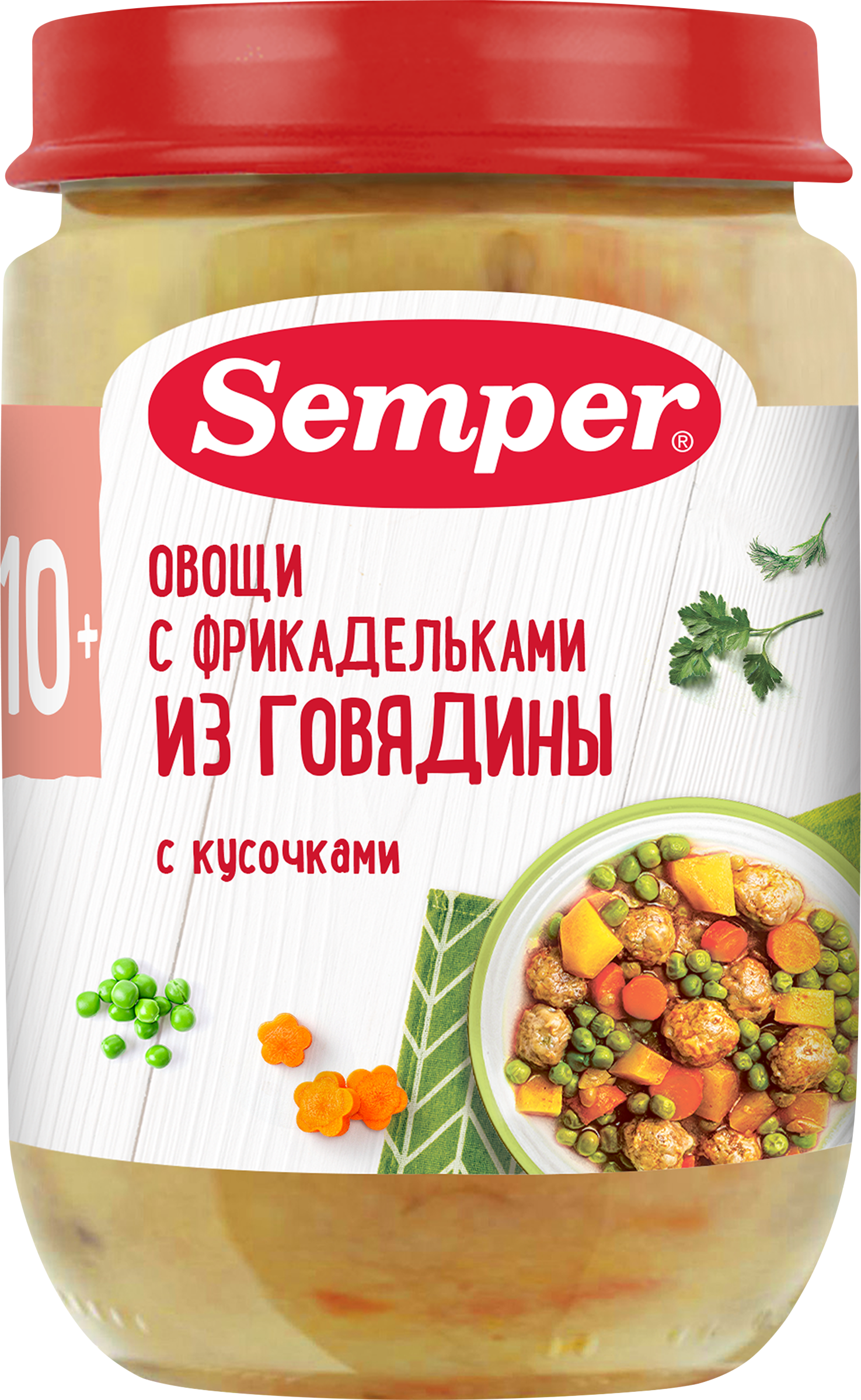 Изображение товара Пюре мясо-овощное SEMPER Овощи с фрикадельками из говядины, с 10 
месяцев, 190г