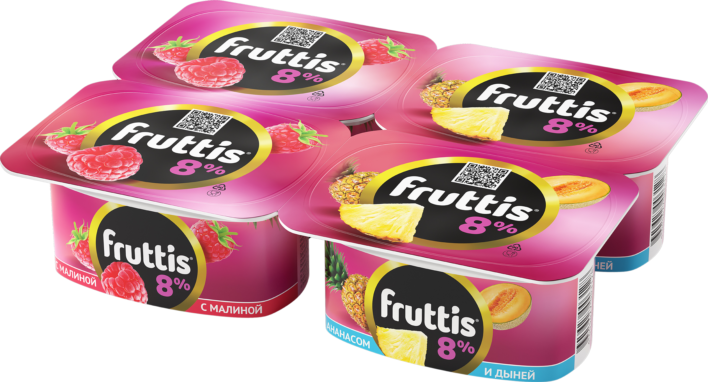 Изображение товара Продукт йогуртный FRUTTIS Суперэкстра Малина/Ананас, дыня 8%, без змж, 115г