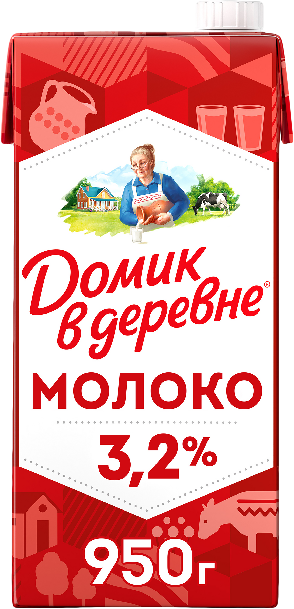 Изображение товара Молоко ультрапастеризованное ДОМИК В ДЕРЕВНЕ 3,2%, без змж, 950г