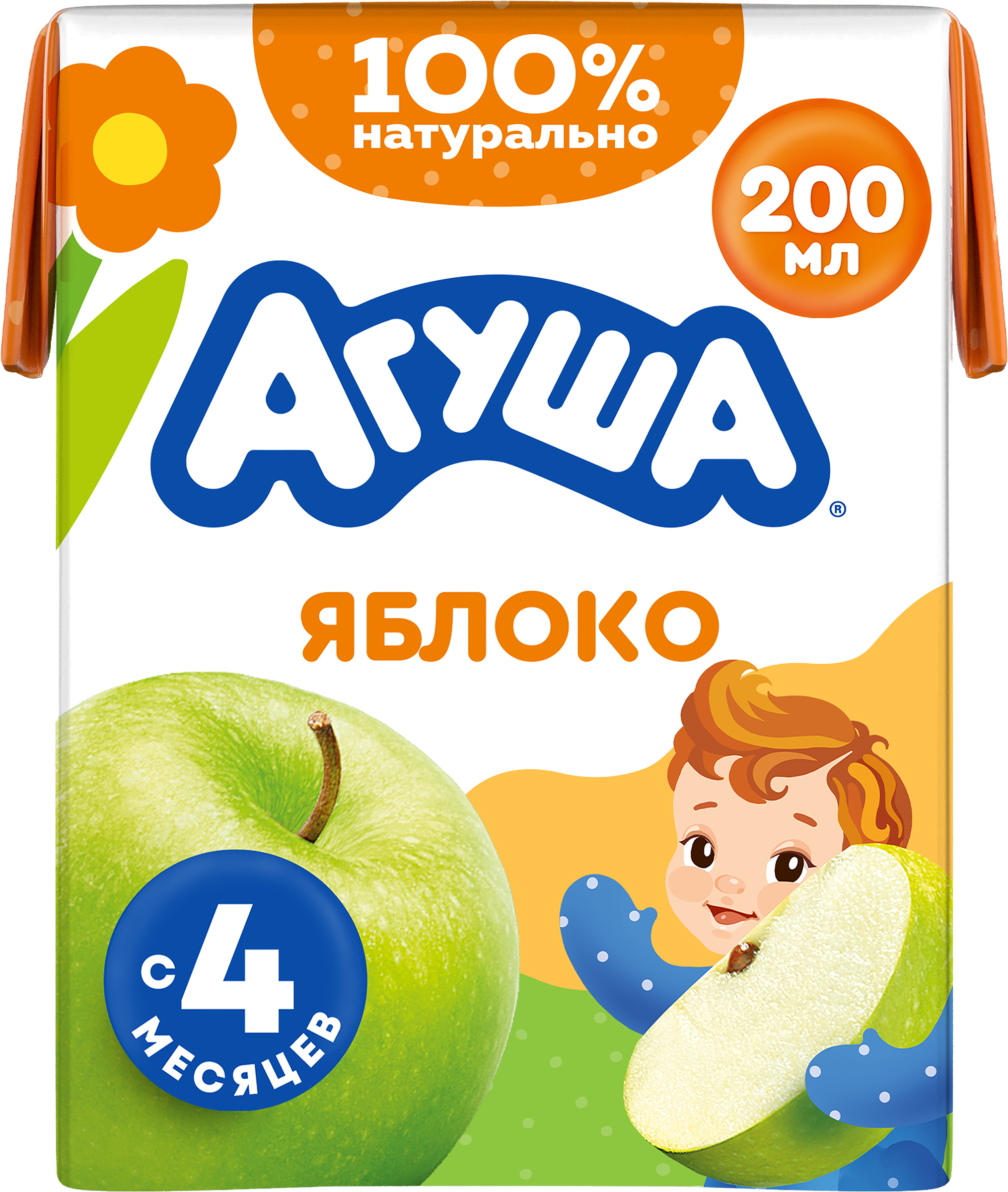 Изображение товара Сок детский АГУША Яблоко осветленный, с 4 месяцев, 200мл