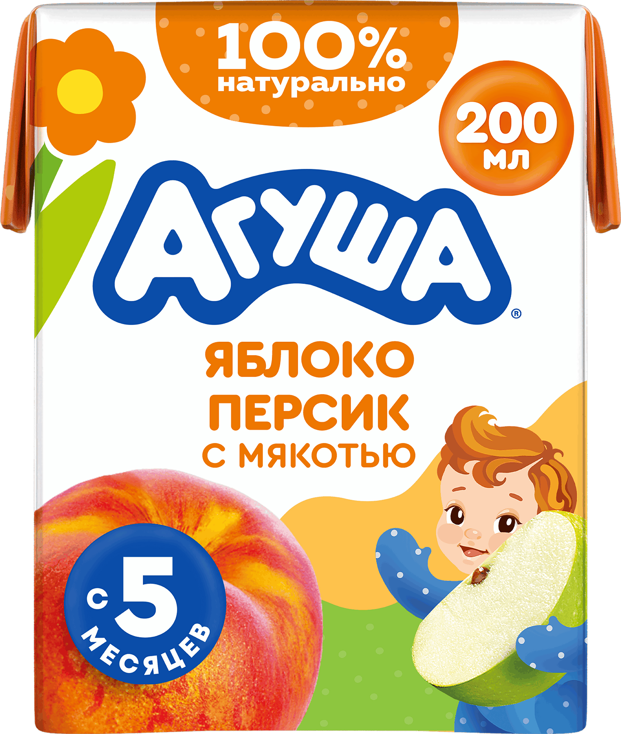 Изображение товара Сок детский АГУША Яблоко-персик, с 5 месяцев, 200мл