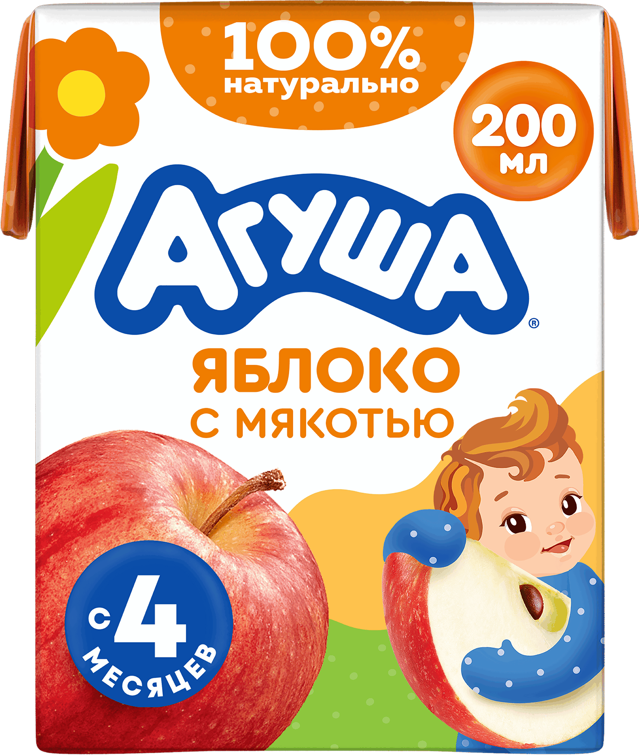 Изображение товара Сок детский АГУША Яблоко с мякотью, с 4 месяцев, 200мл