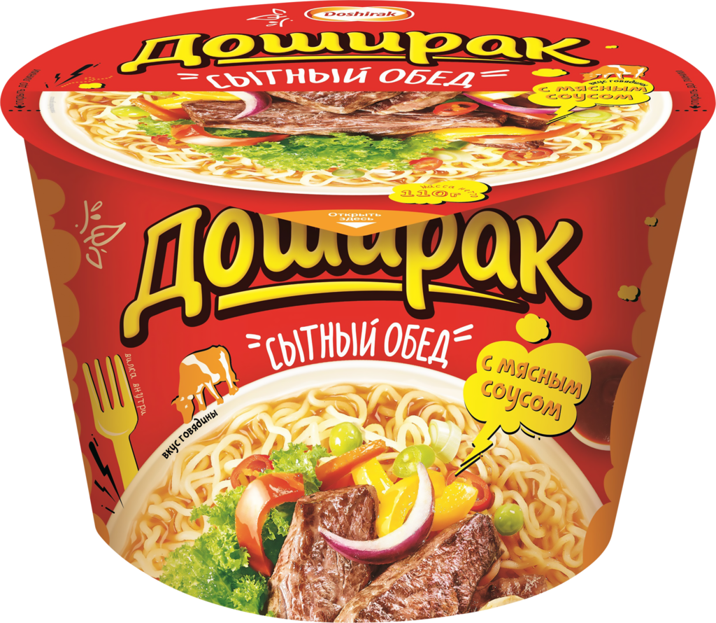 Изображение товара Лапша DOSHIRAK Сытный обед со вкусом говядины, 110г