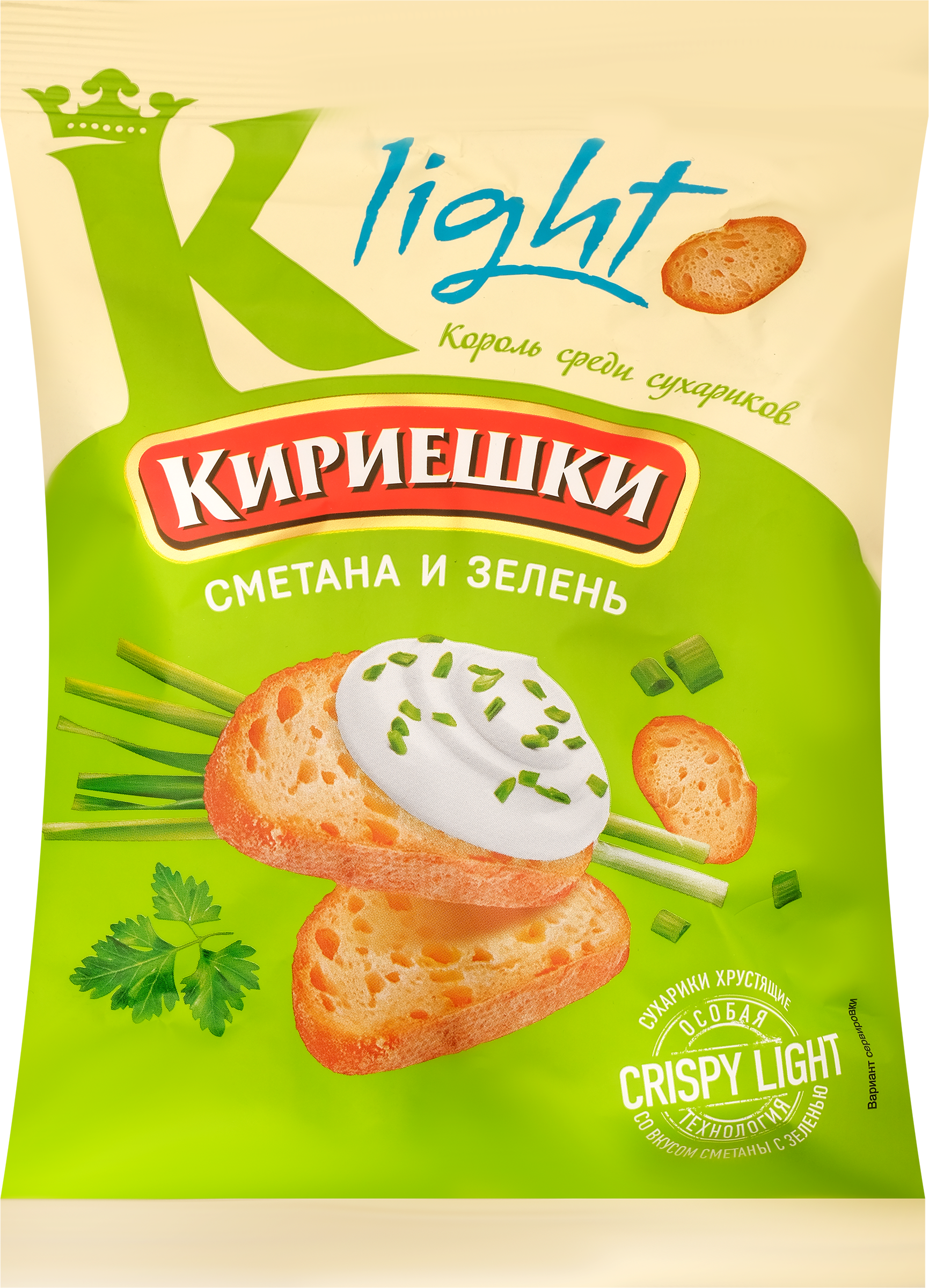 Изображение товара Сухарики хрустящие КИРИЕШКИ Light Сметана с зеленью 80г