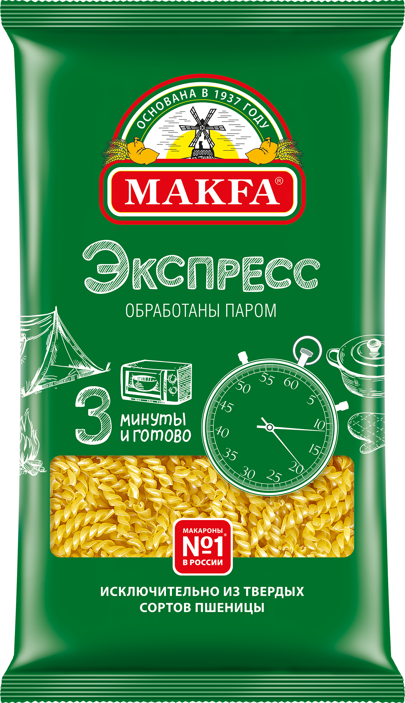 Изображение товара Макароны MAKFA Экспресс Спиральки высший сорт, 400г