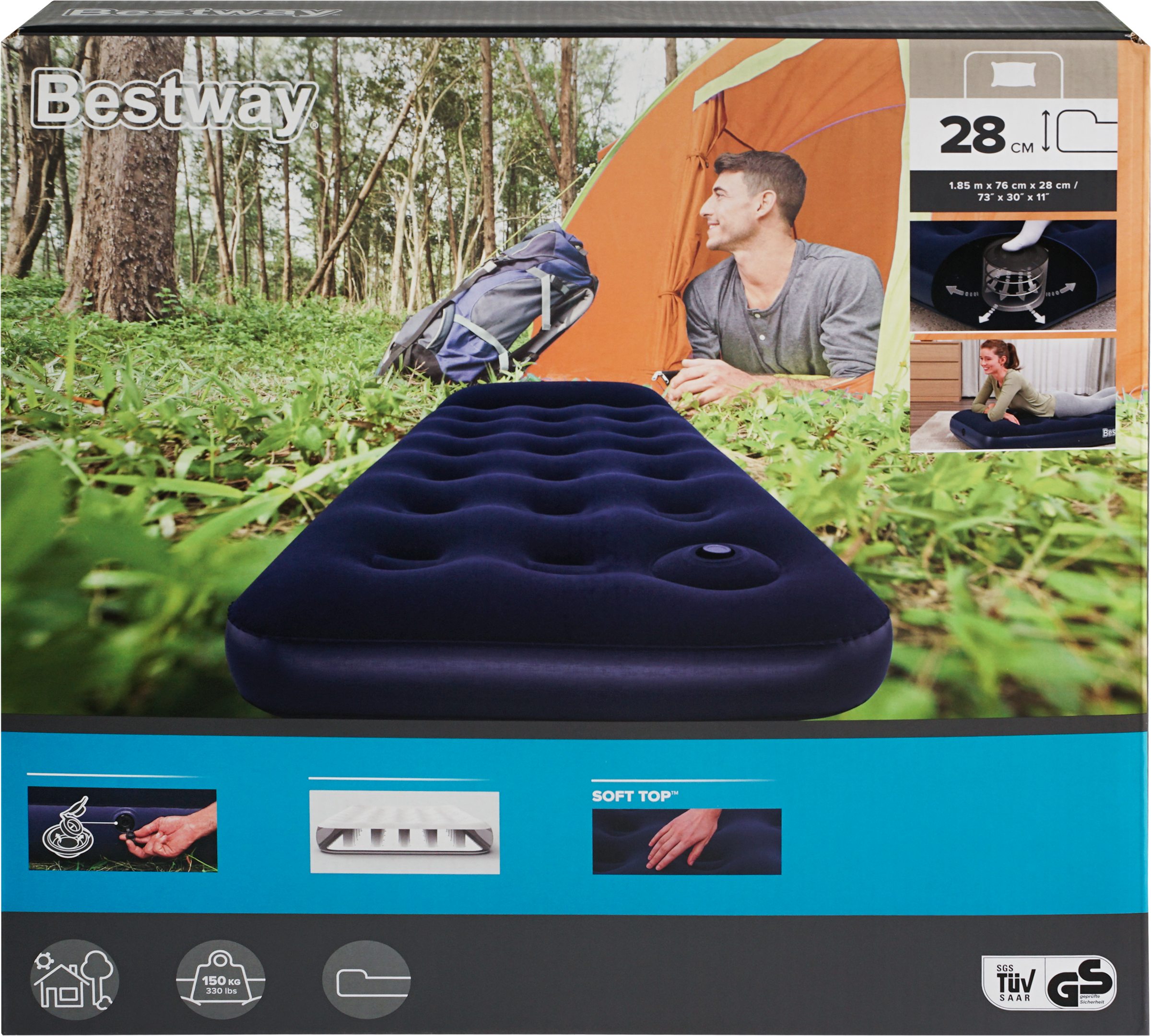 Изображение товара Надувной матрас BESTWAY Easy Inflate 185x76x28см с ножным насосом для отдыха