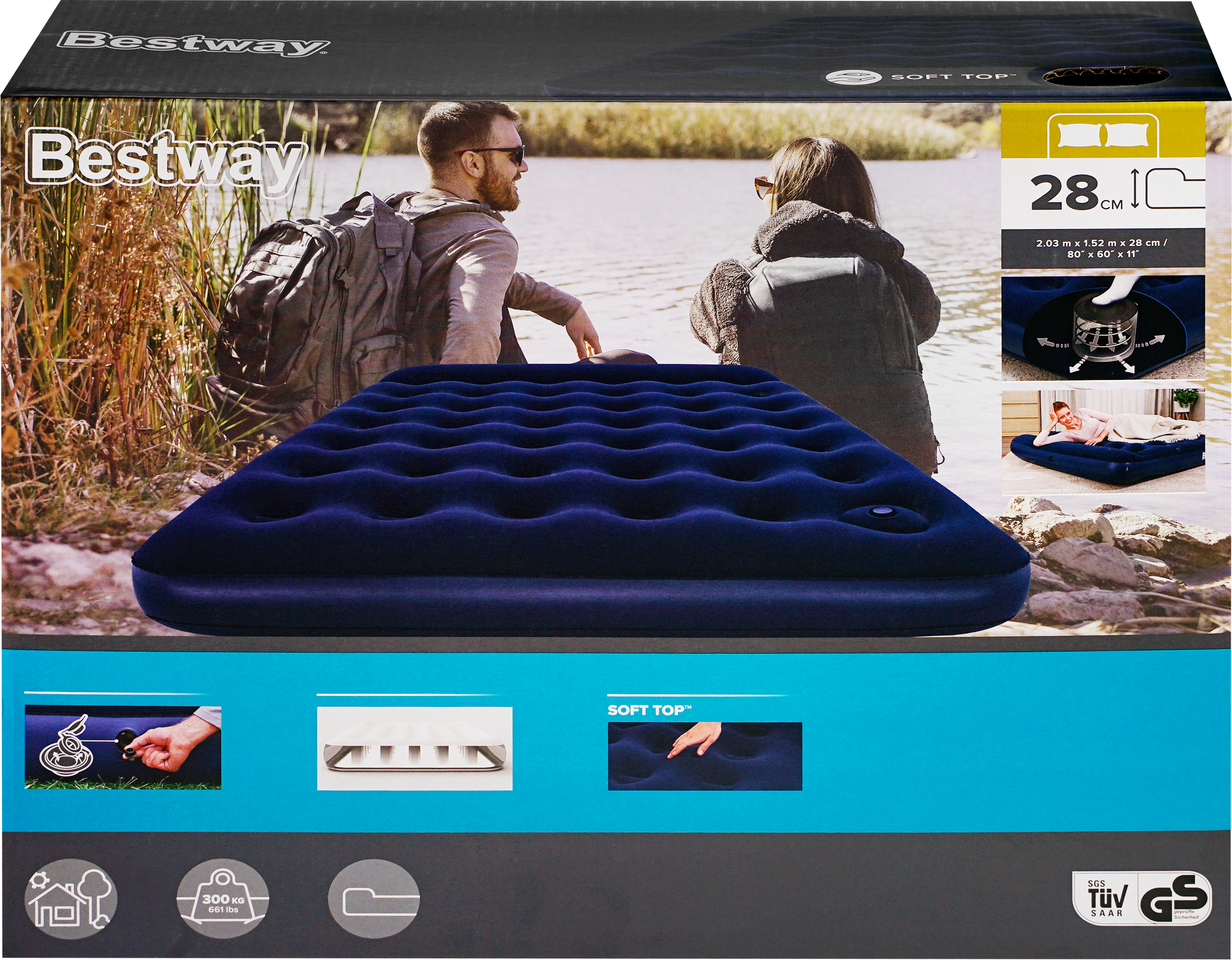 Изображение товара Надувной матрас BESTWAY Pavillo 203x152x28см со встроенным насосом для путешествий отдыха