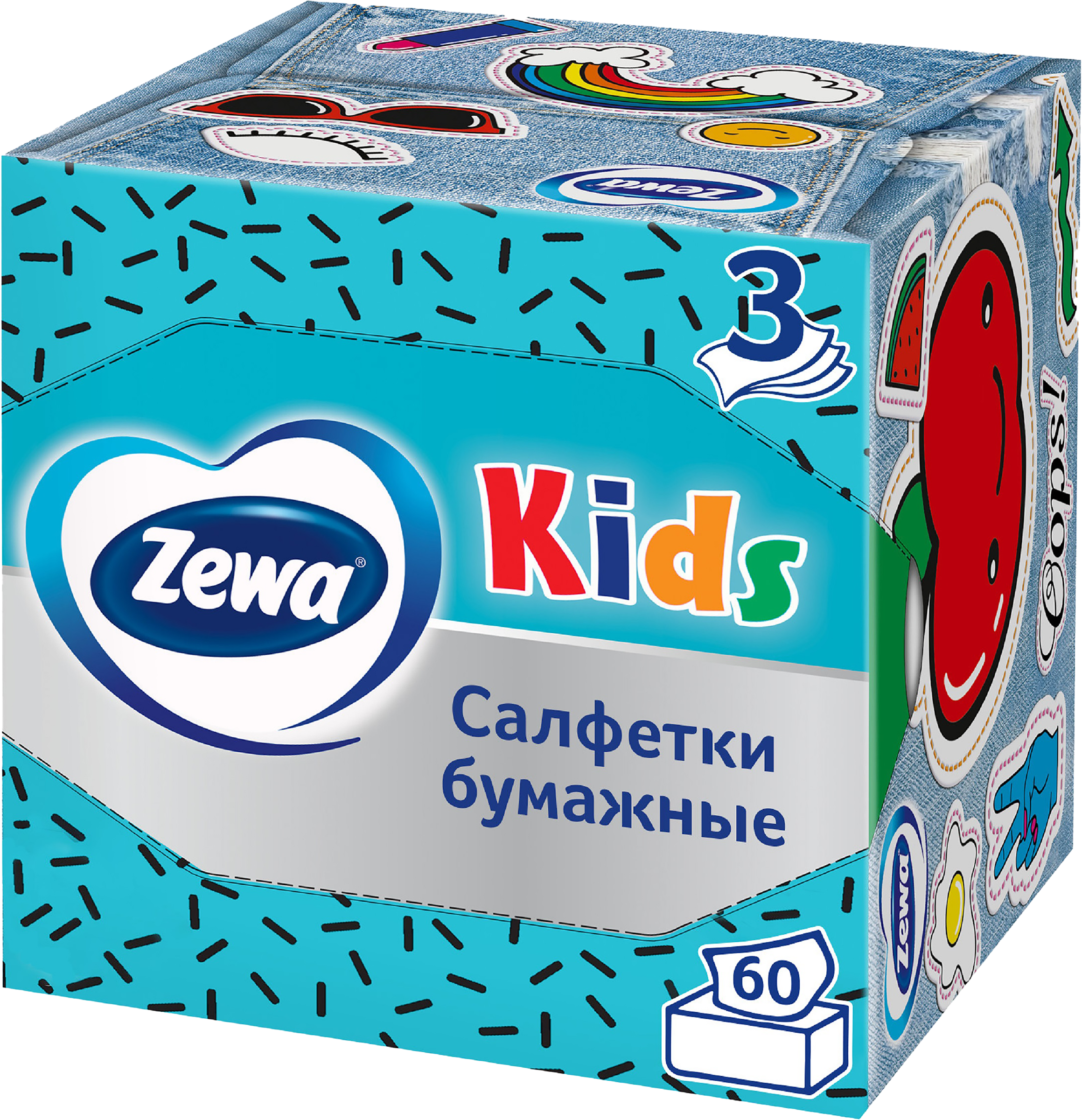 Изображение товара Салфетки бумажные ZEWA Kids 3-слоя, в коробке, 60шт
