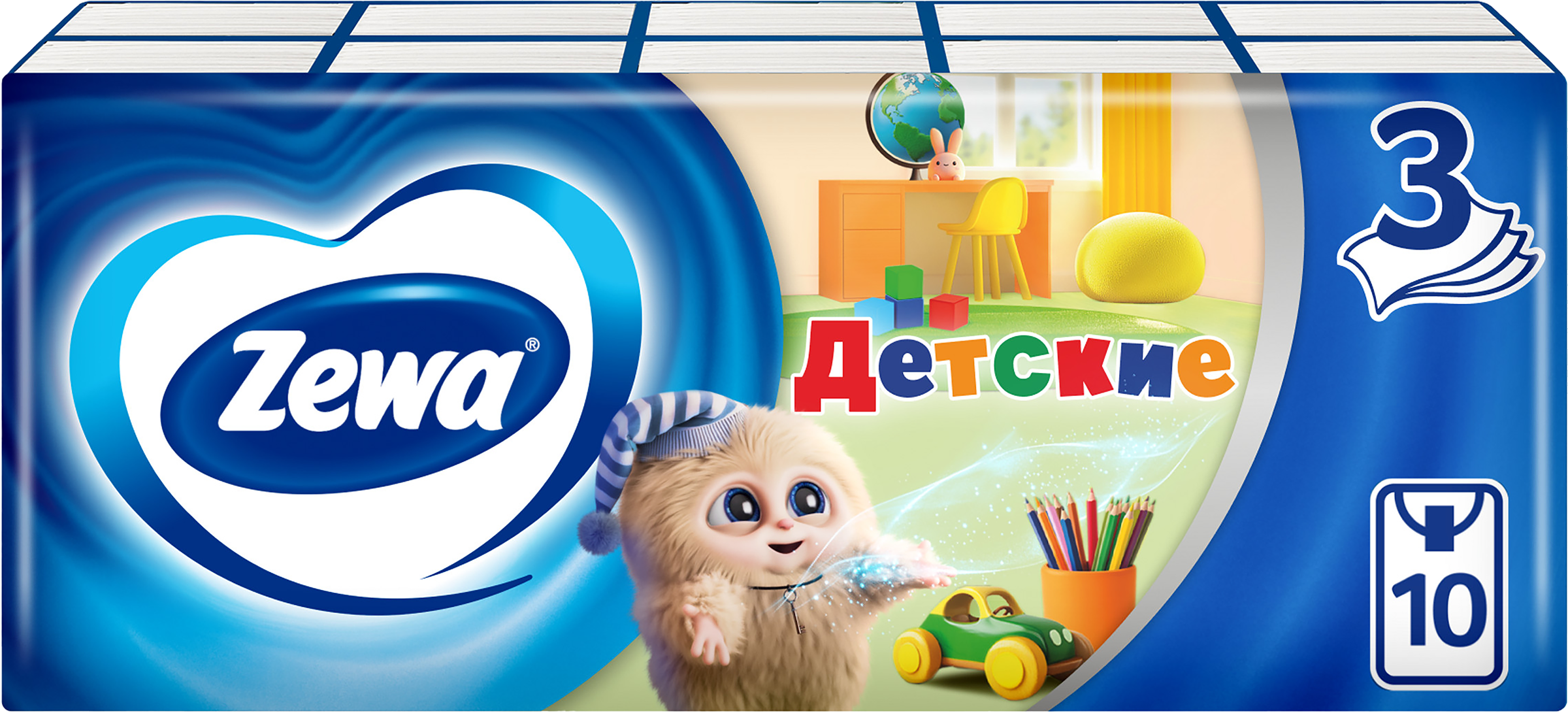 Изображение товара Детские бумажные платочки ZEWA Kids носовые 3 слоя 10 шт