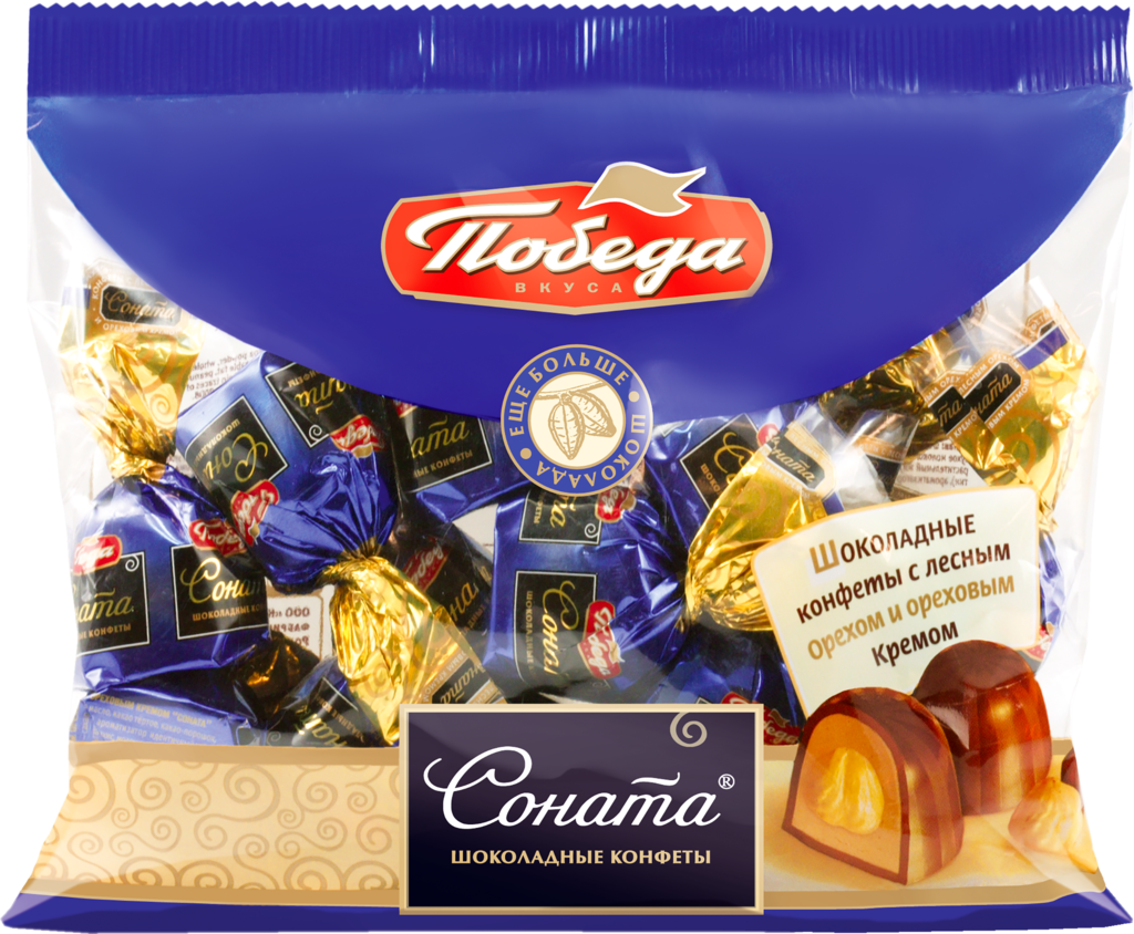 Изображение товара Конфеты ПОБЕДА ВКУСА Соната с лесным орехом и ореховым кремом, 200г
