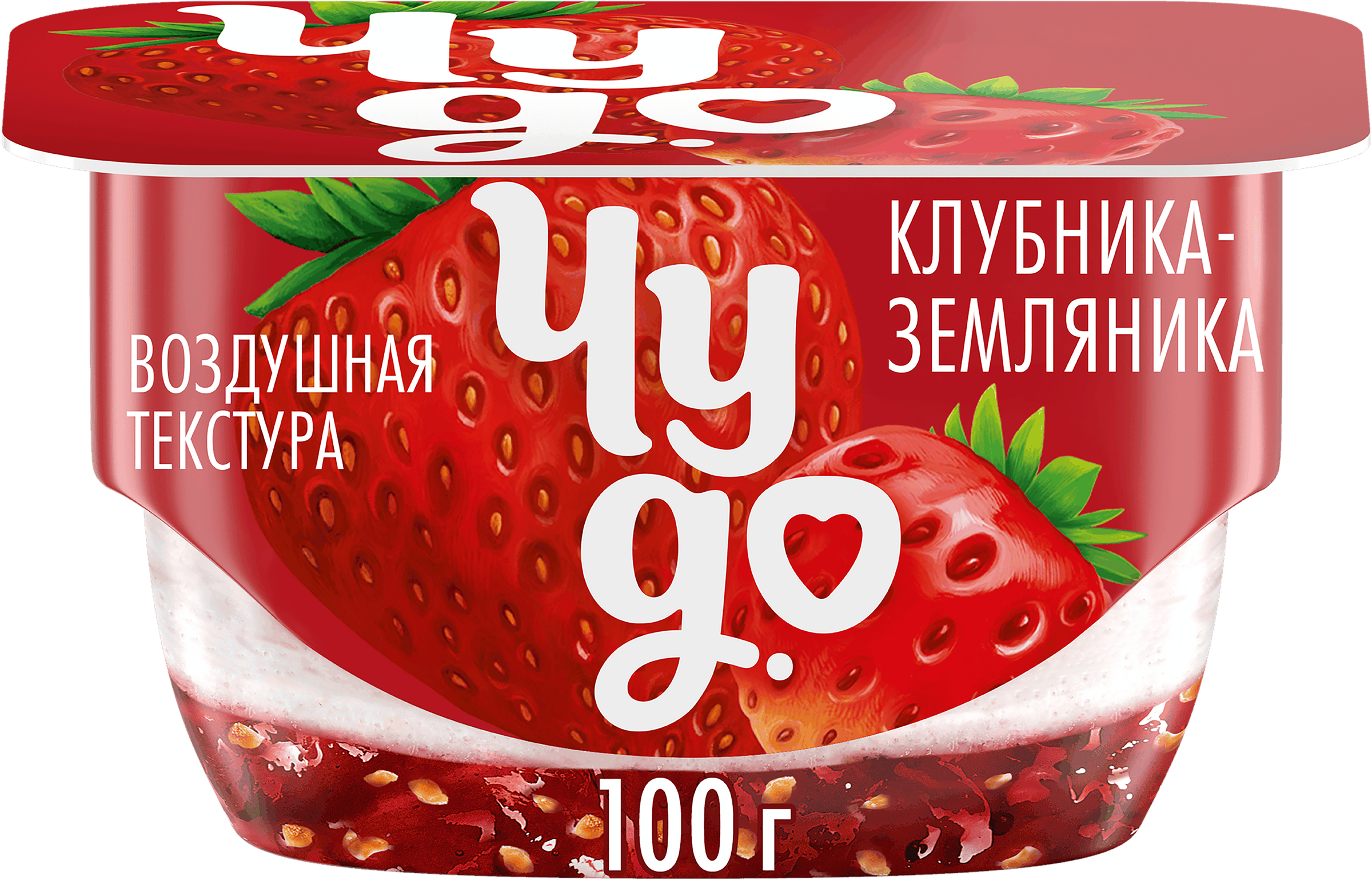 Изображение товара Десерт творожный ЧУДО Творожок взбитый двухслойный Клубника, земляника 4%, без змж, 100г