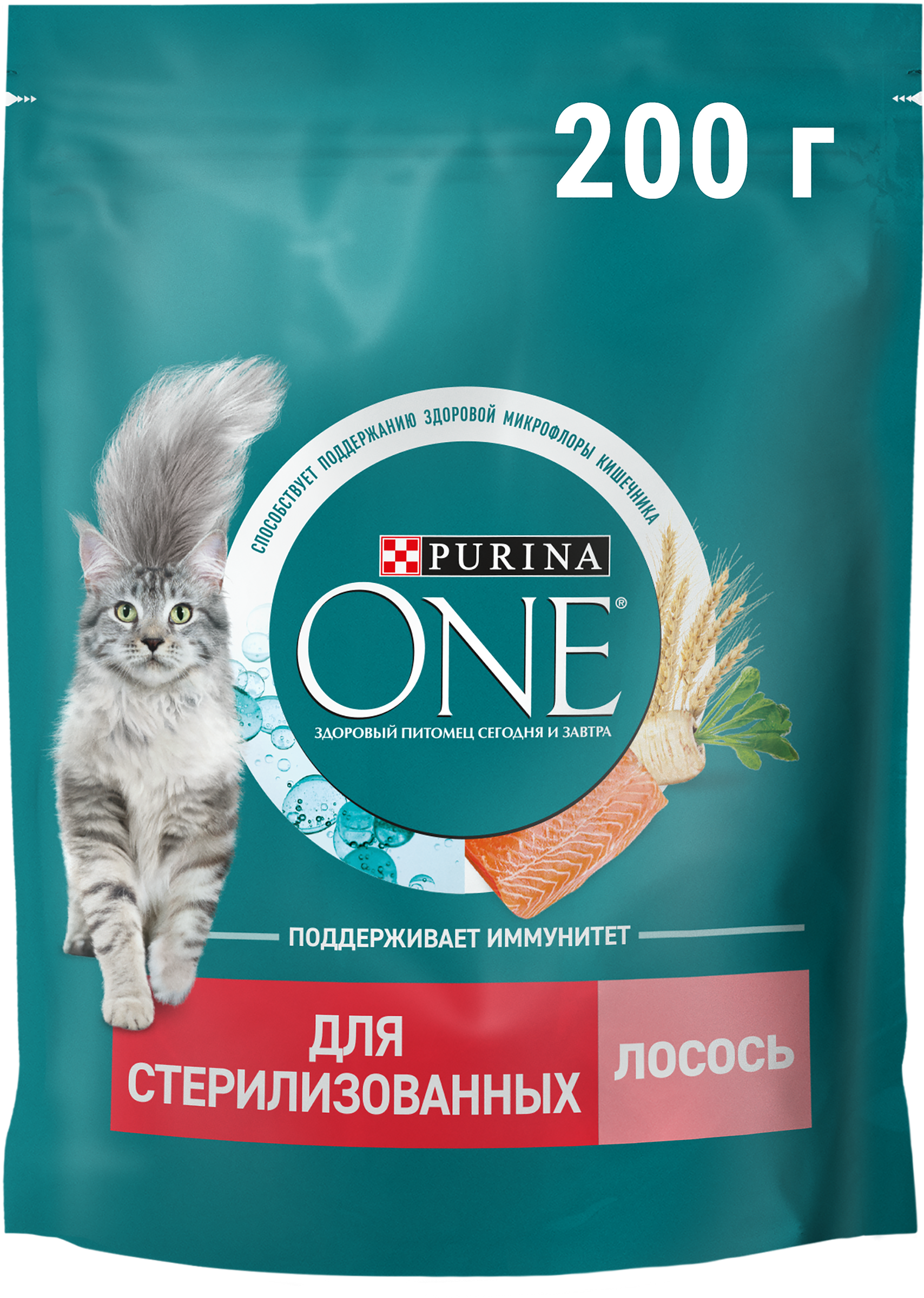 Изображение товара Корм сухой для взрослых кошек PURINA ONE Sterilised с лососем и пшеницей, для стерилизованных, 200г