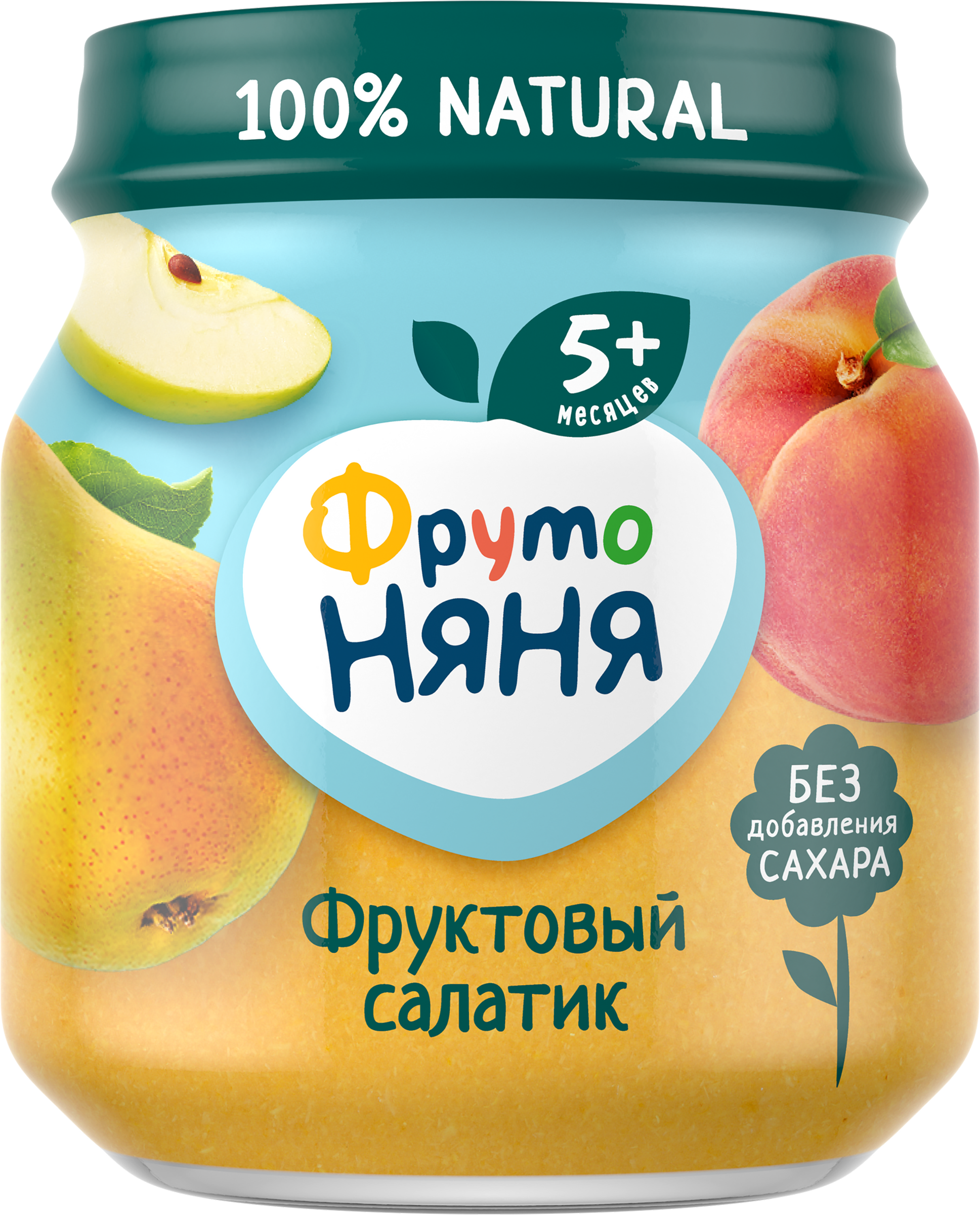 Изображение товара Пюре фруктовое ФРУТОНЯНЯ Фруктовый салатик Яблоко, груша, персик, с 5 месяцев, 100г