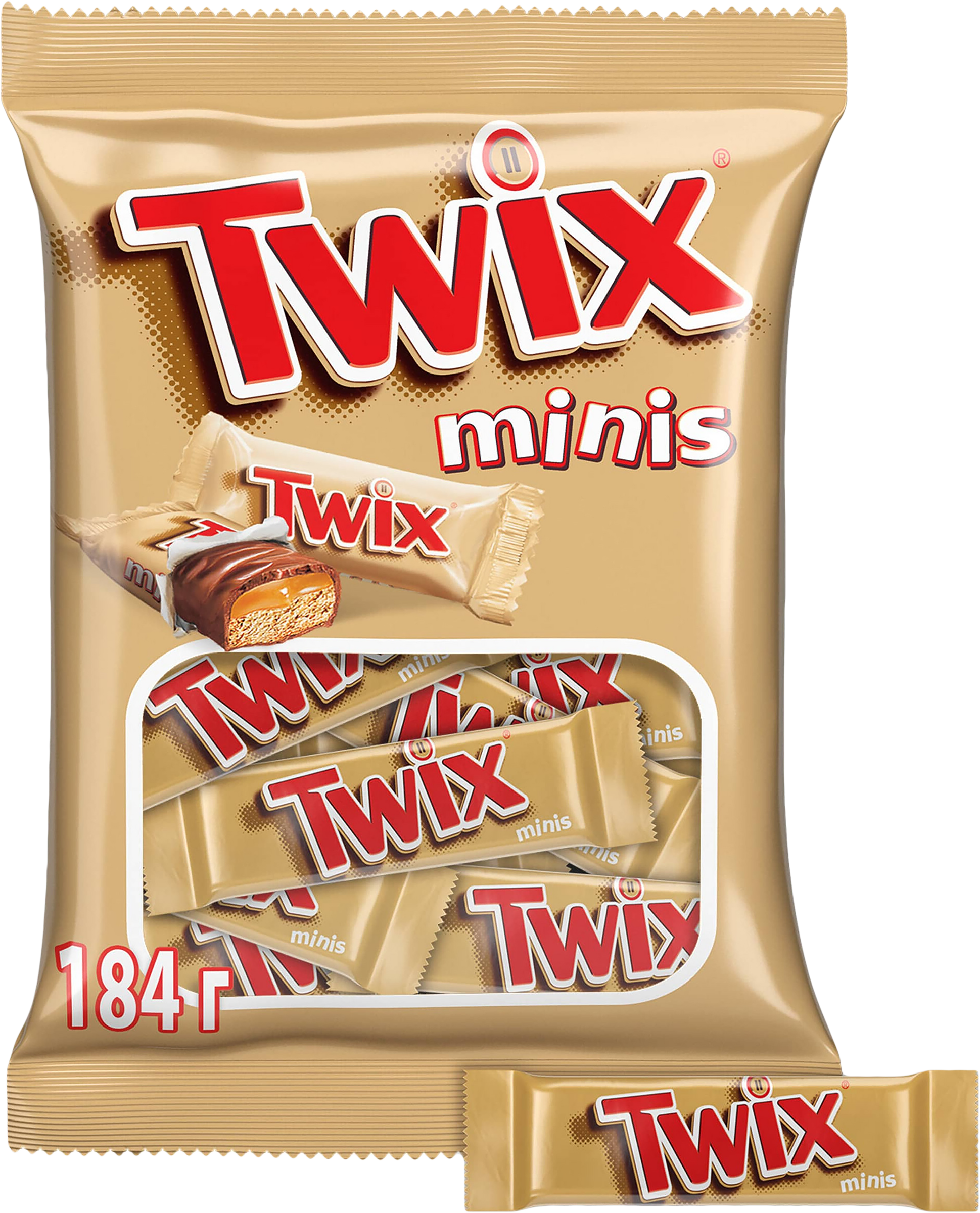 Изображение товара Конфеты TWIX Minis с печеньем и карамелью, покрытые молочным шоколадом, 184г