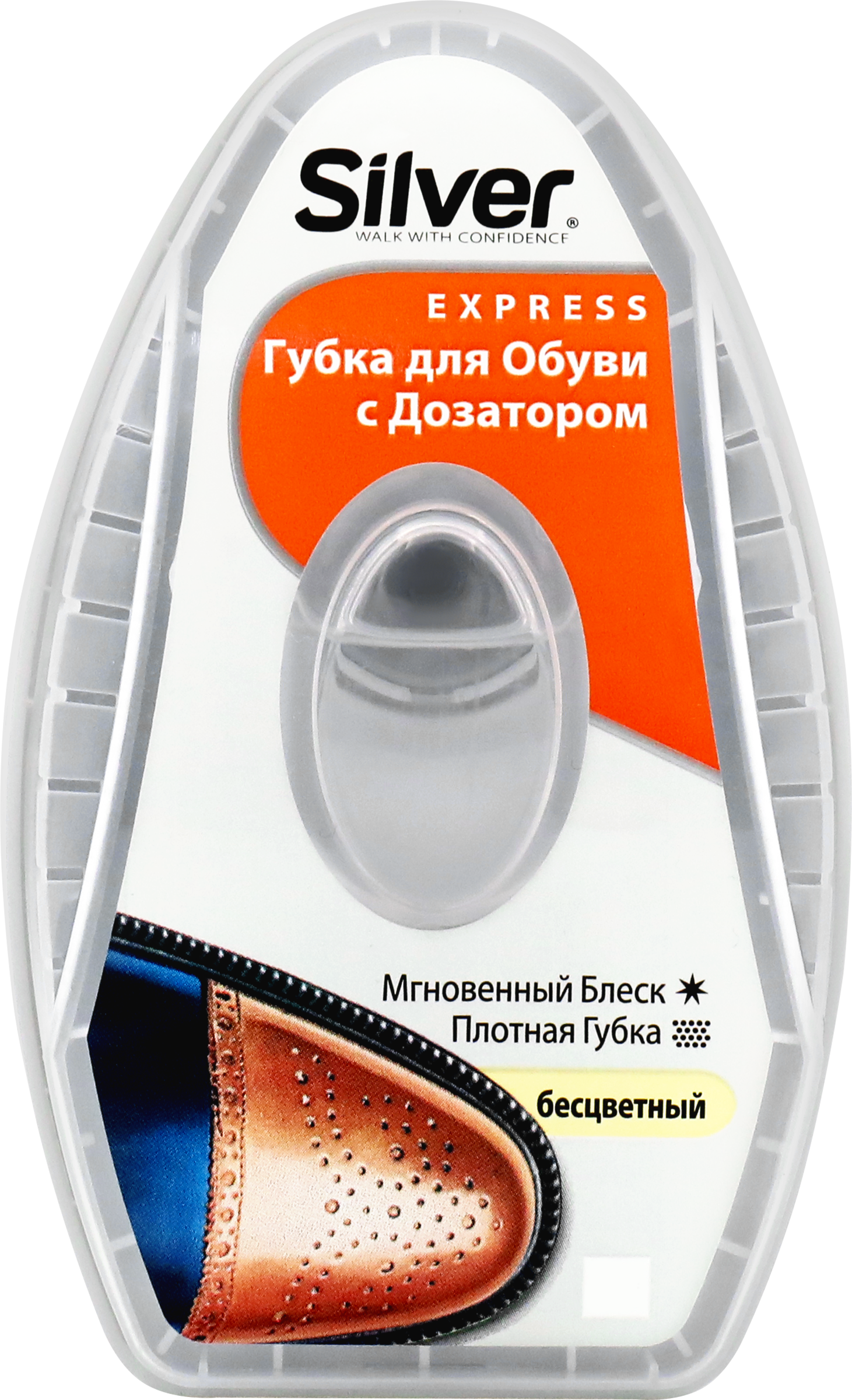 Изображение товара Губка-блеск для обуви SILVER с дозатором силикона антистатик, бесцветная, 6мл