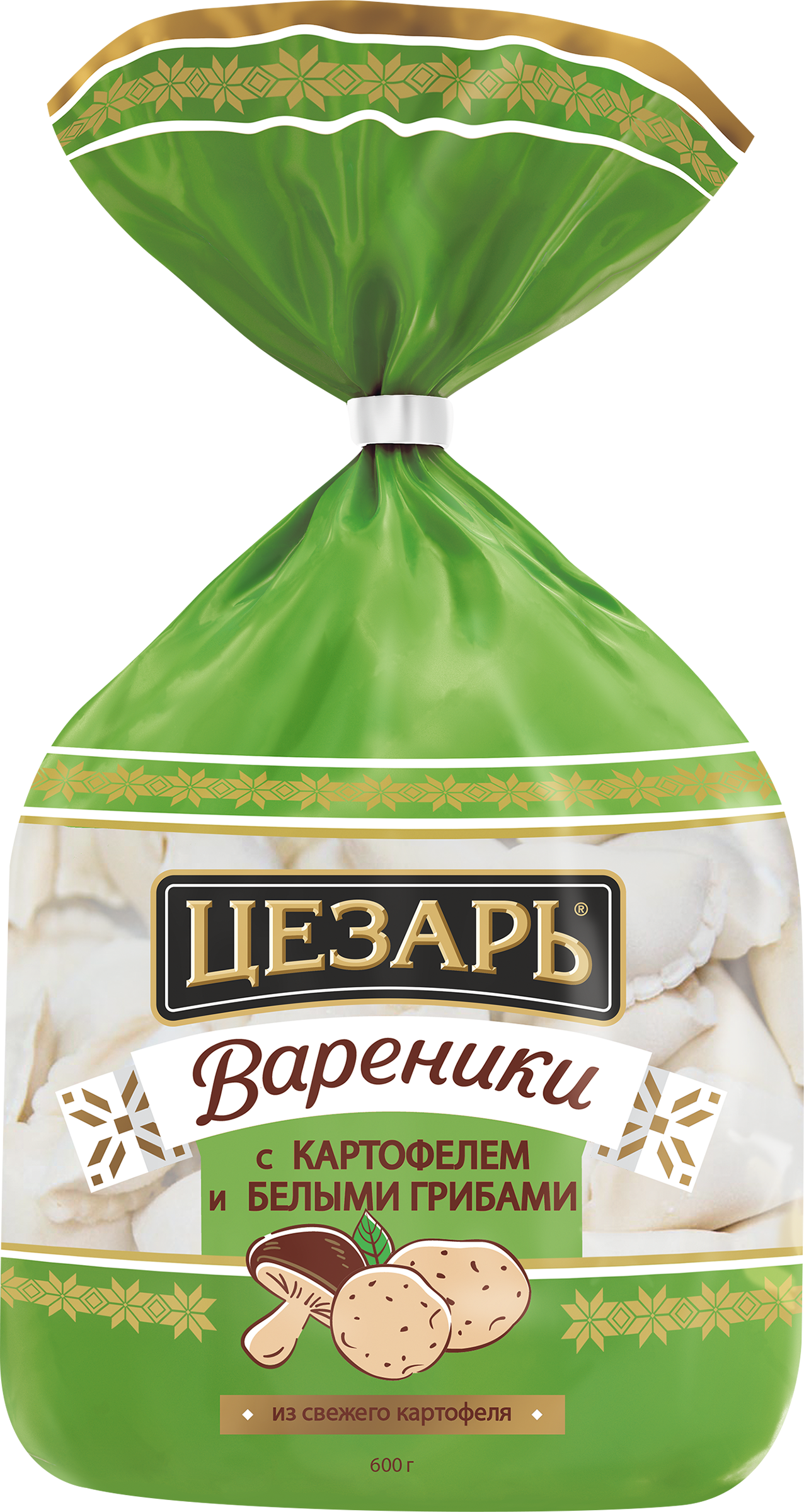 Изображение товара Вареники ЦЕЗАРЬ с картофелем и белыми грибами, 600г - быстрое и вкусное блюдо для всей семьи