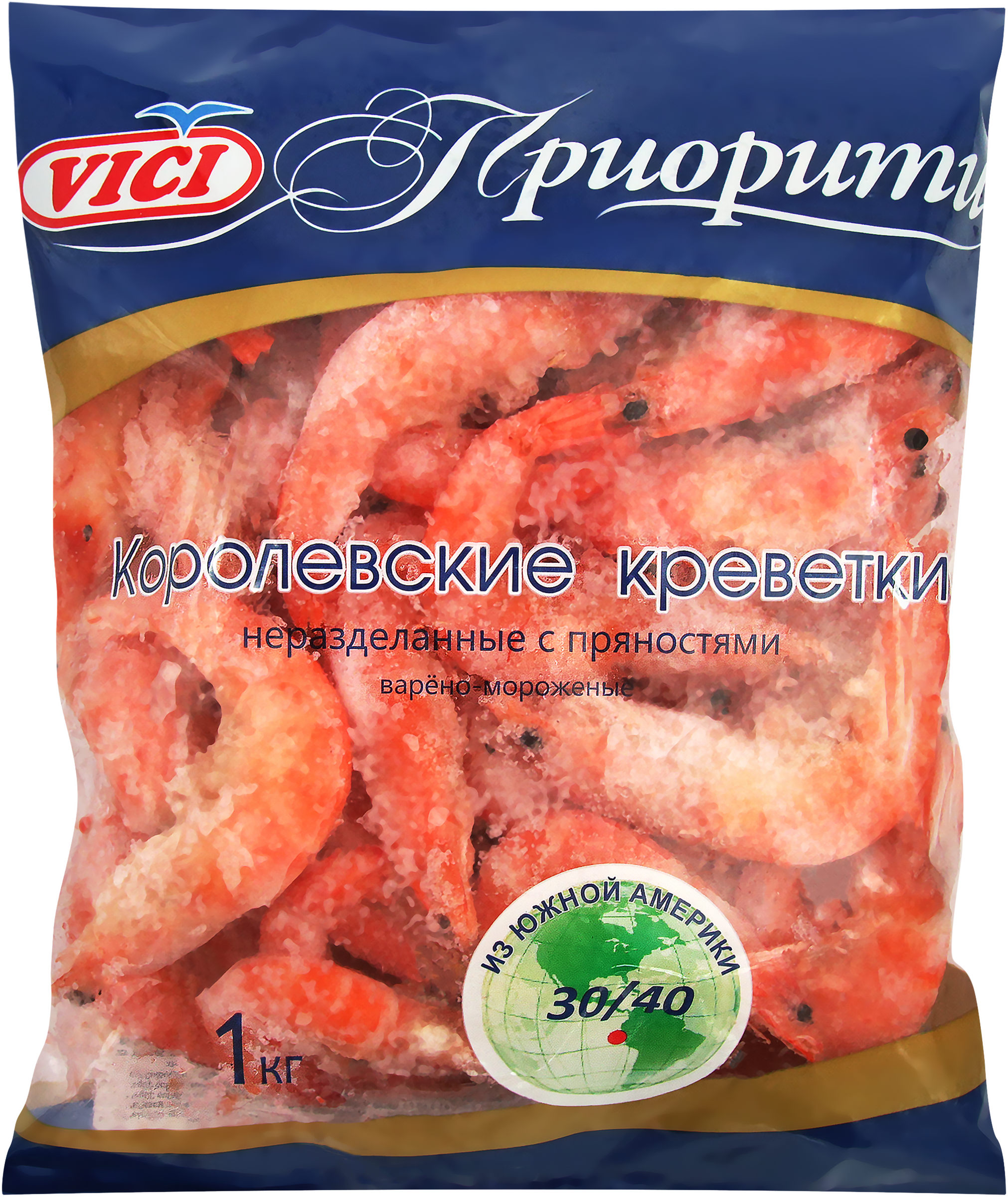 Изображение товара Креветки Королевские варено-мороженые VICI с пряностями 1000г