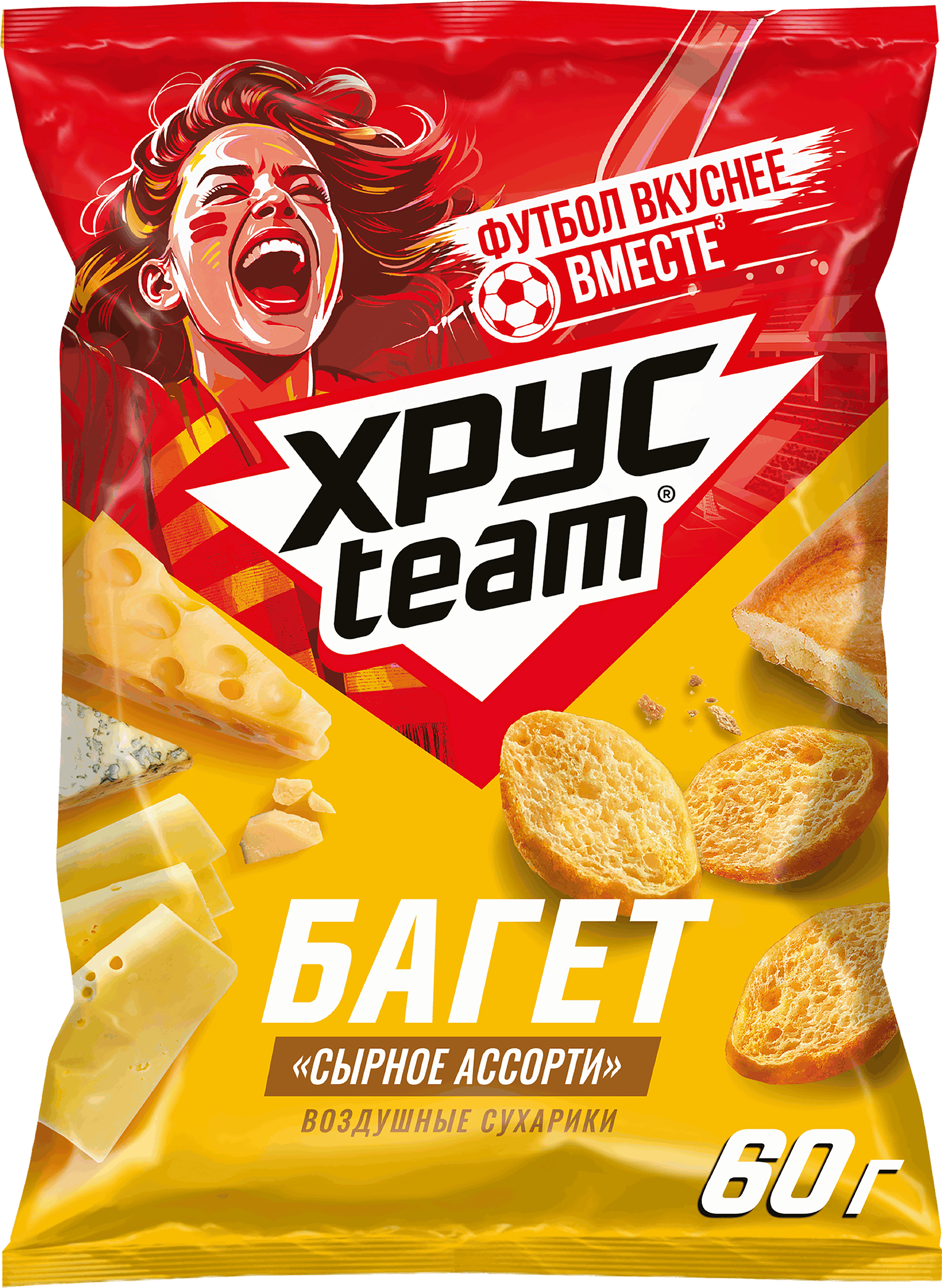 Изображение товара Сухарики сырные ХРУСTEAM багет 60г - хрустящий перекус без глютена