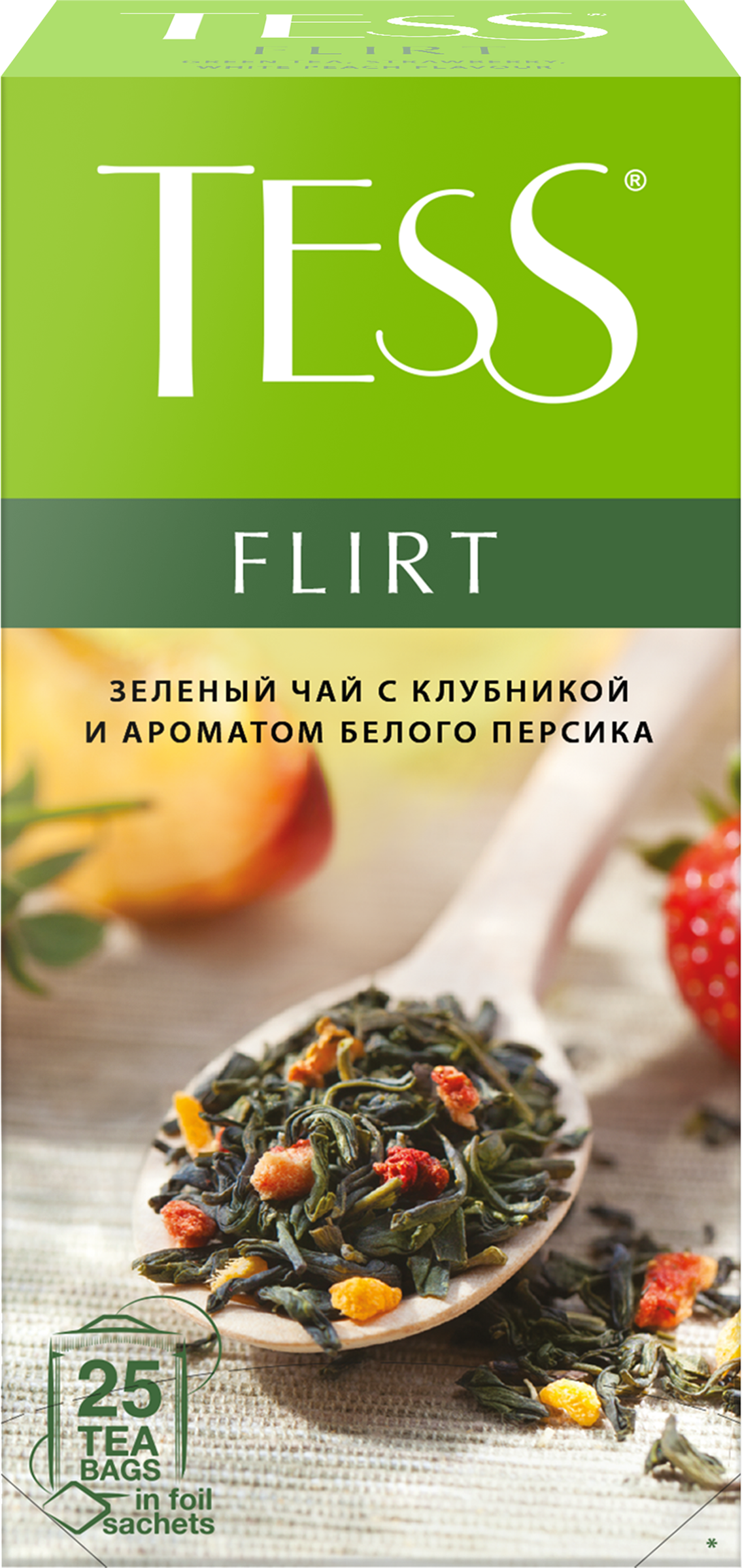 Изображение товара Чай зеленый TESS Flirt с персиком и клубникой, 25 пакетиков