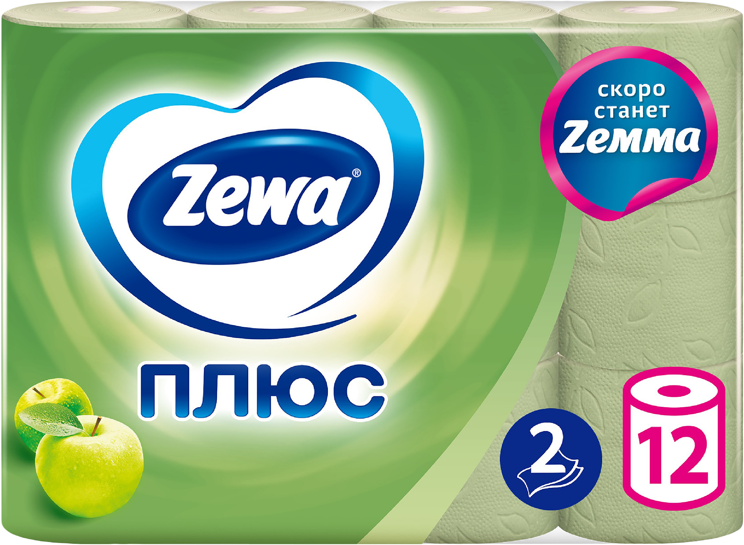 Изображение товара Бумага туалетная ZEWA Плюс Яблоко 2-слоя, 12шт