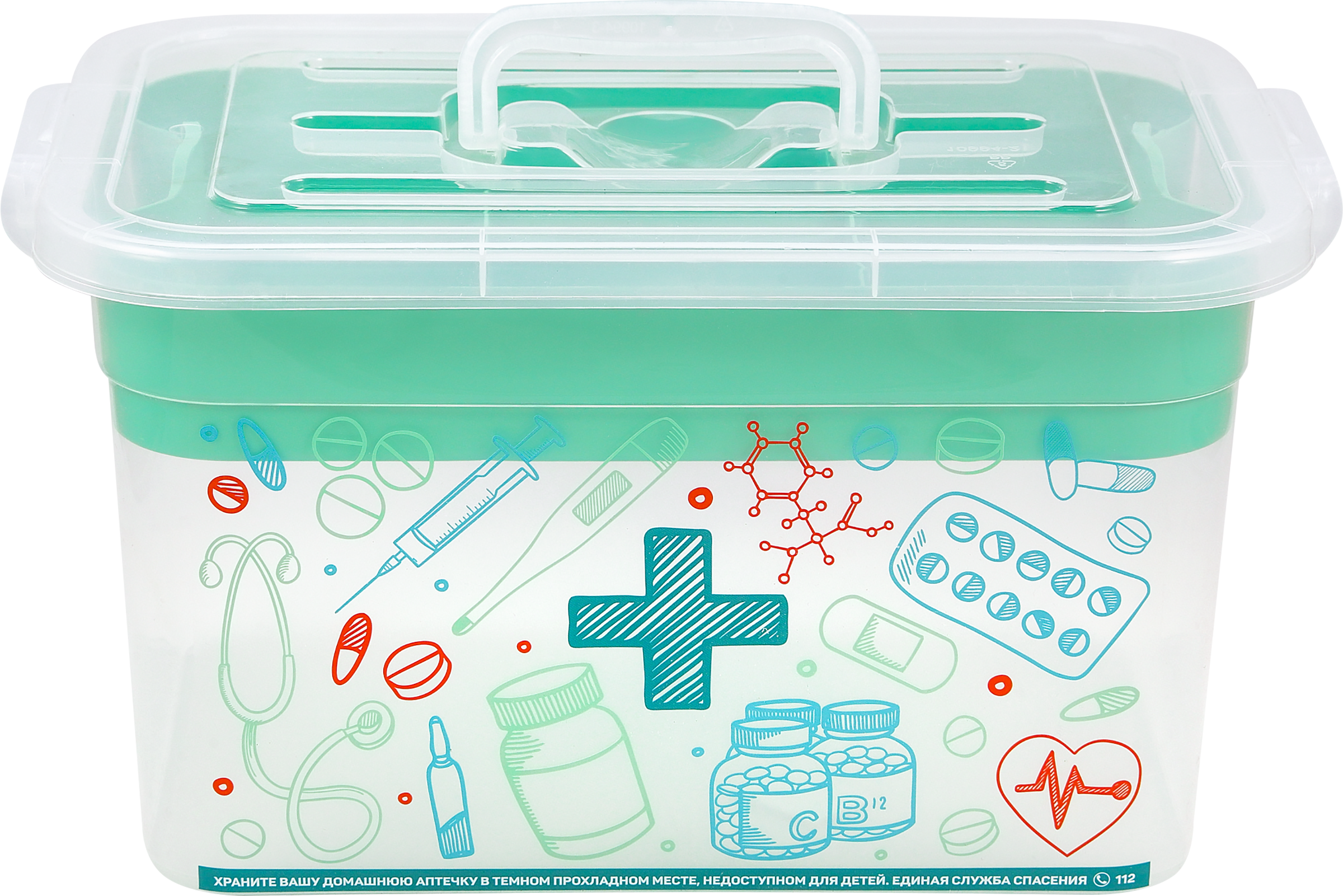 Изображение товара Контейнер для аптечки ПОЛИМЕРБЫТ Домашний доктор 10л с вкладышем и ручкой