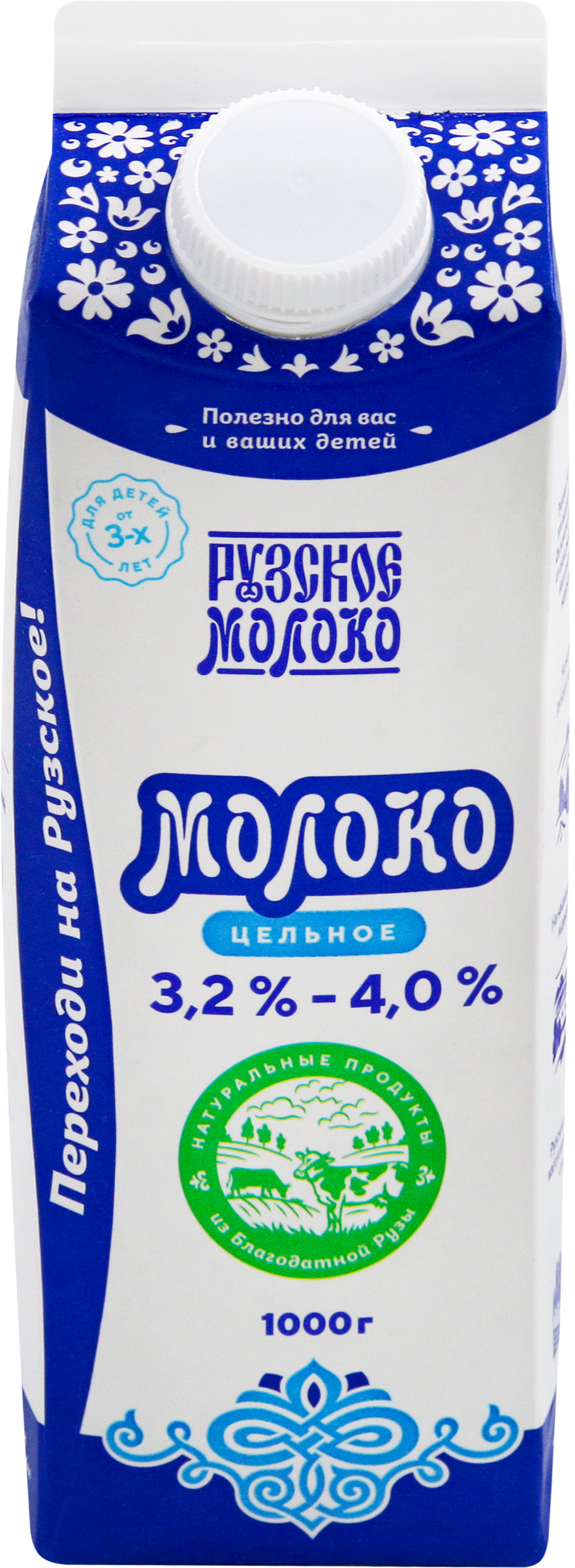 Изображение товара Молоко пастеризованное РУЗСКИЙ цельное 3, 2-4%, 1000г, Россия