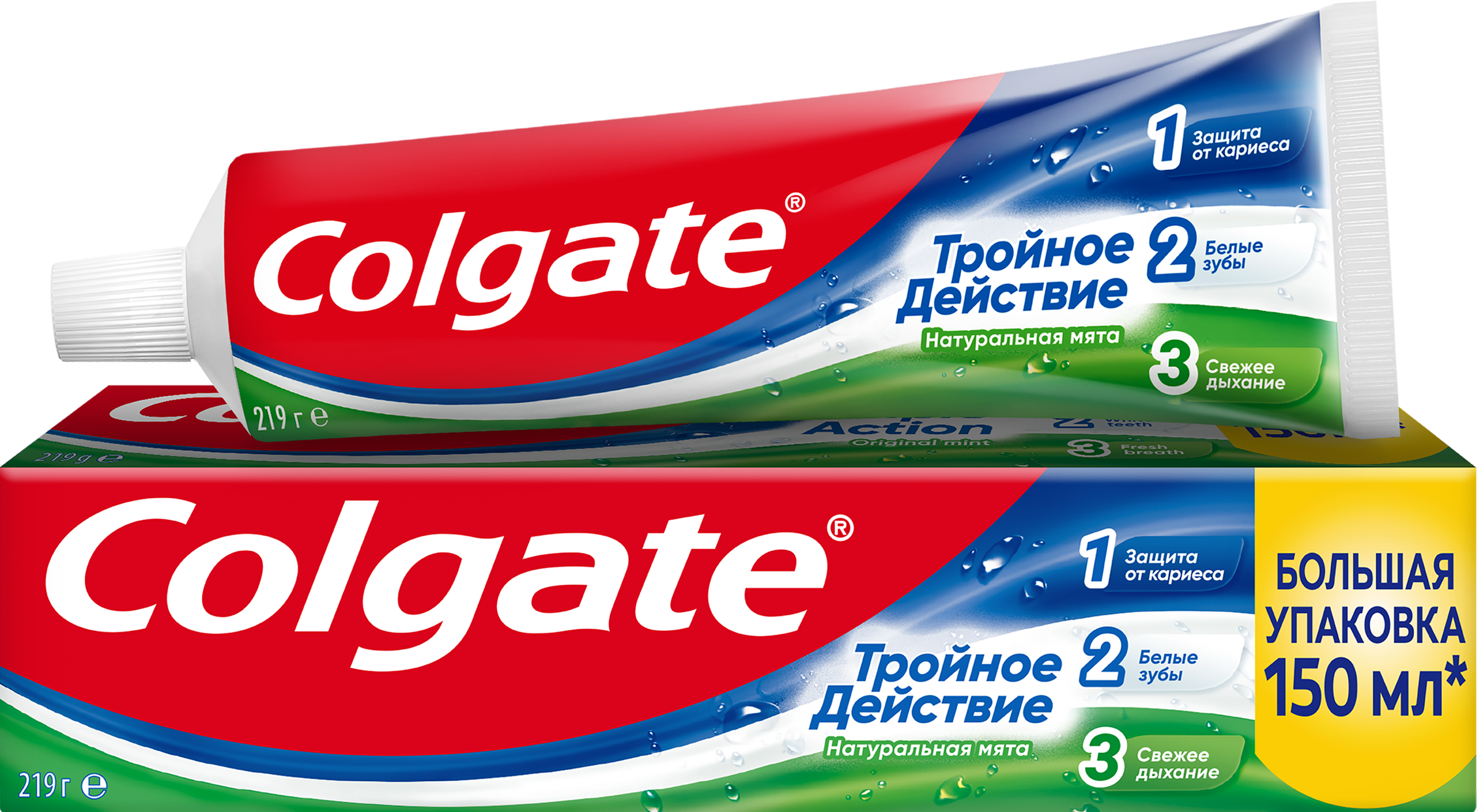 Изображение товара Зубная паста COLGATE Тройное действие Натуральная мята 150мл для защиты от кариеса и отбеливания зу