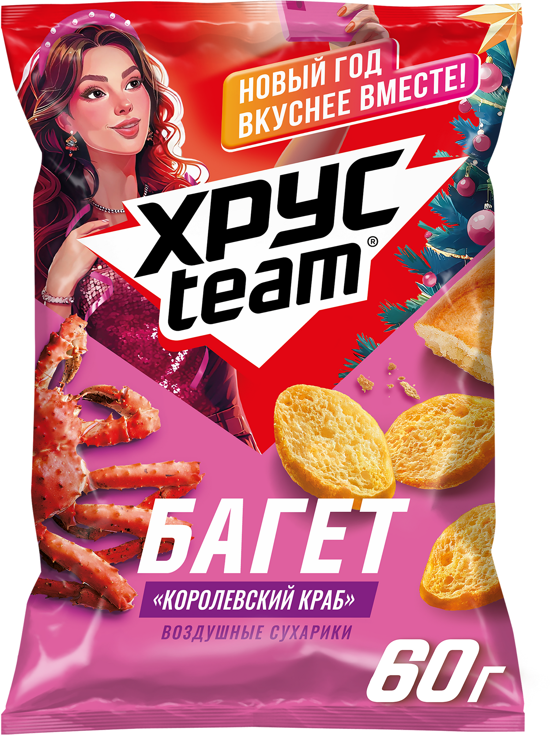 Изображение товара Сухарики ХРУСTEAM багет Королевский краб, 60г - вкусные хрустящие закуски