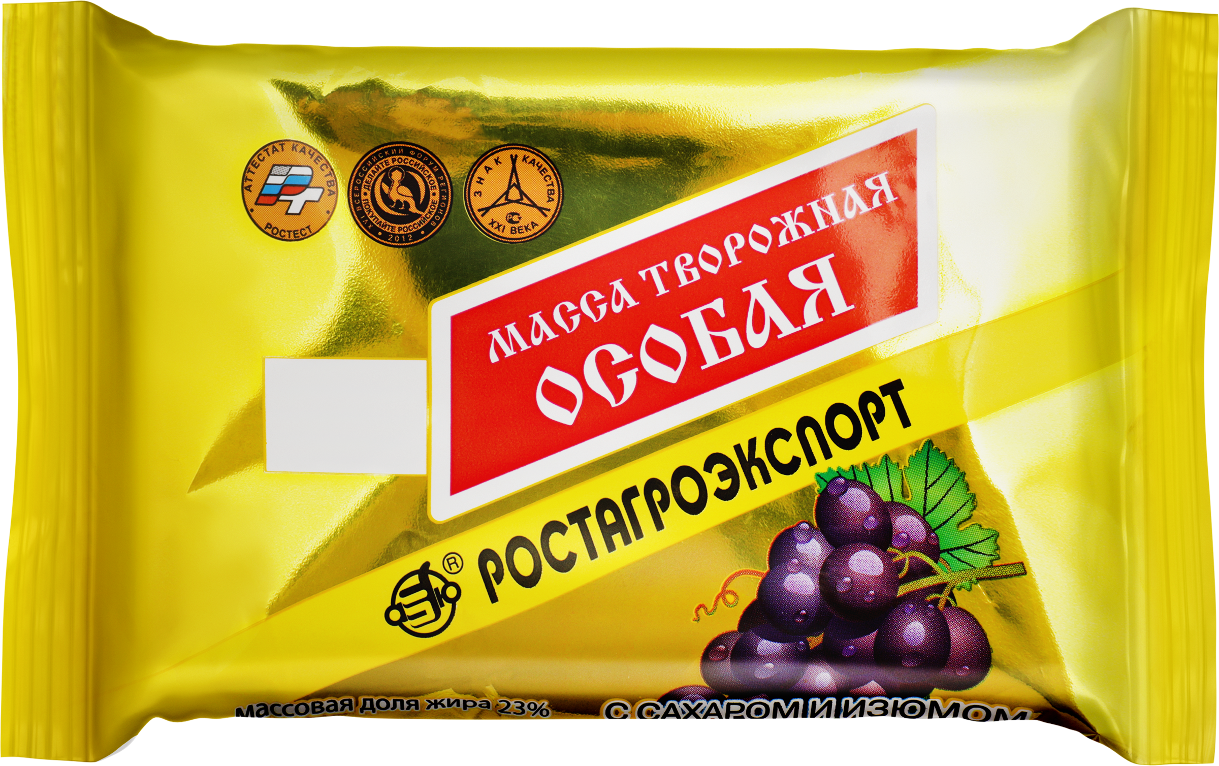 Изображение товара Масса творожная РОСТАГРОЭКСПОРТ Особая с изюмом 23%, без змж, 180г