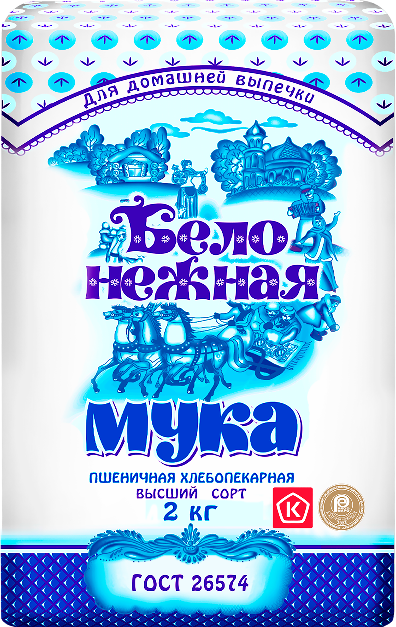 Изображение товара Мука пшеничная БЕЛО-НЕЖНАЯ хлебопекарная высший сорт ГОСТ, 2кг