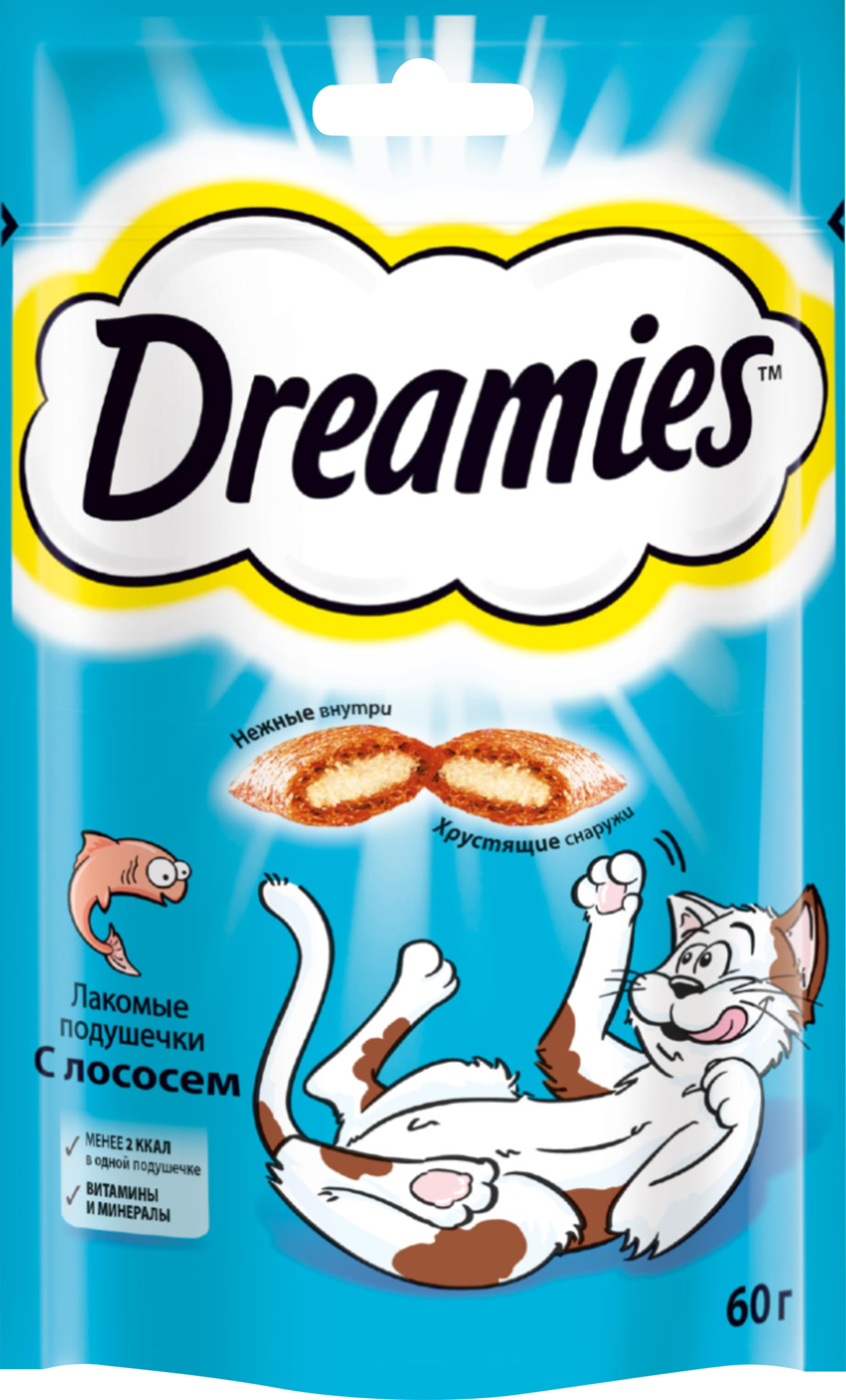 Изображение товара Лакомство для кошек DREAMIES Подушечки с лососем 60г Вкусное и питательное угощение для взрослых ко