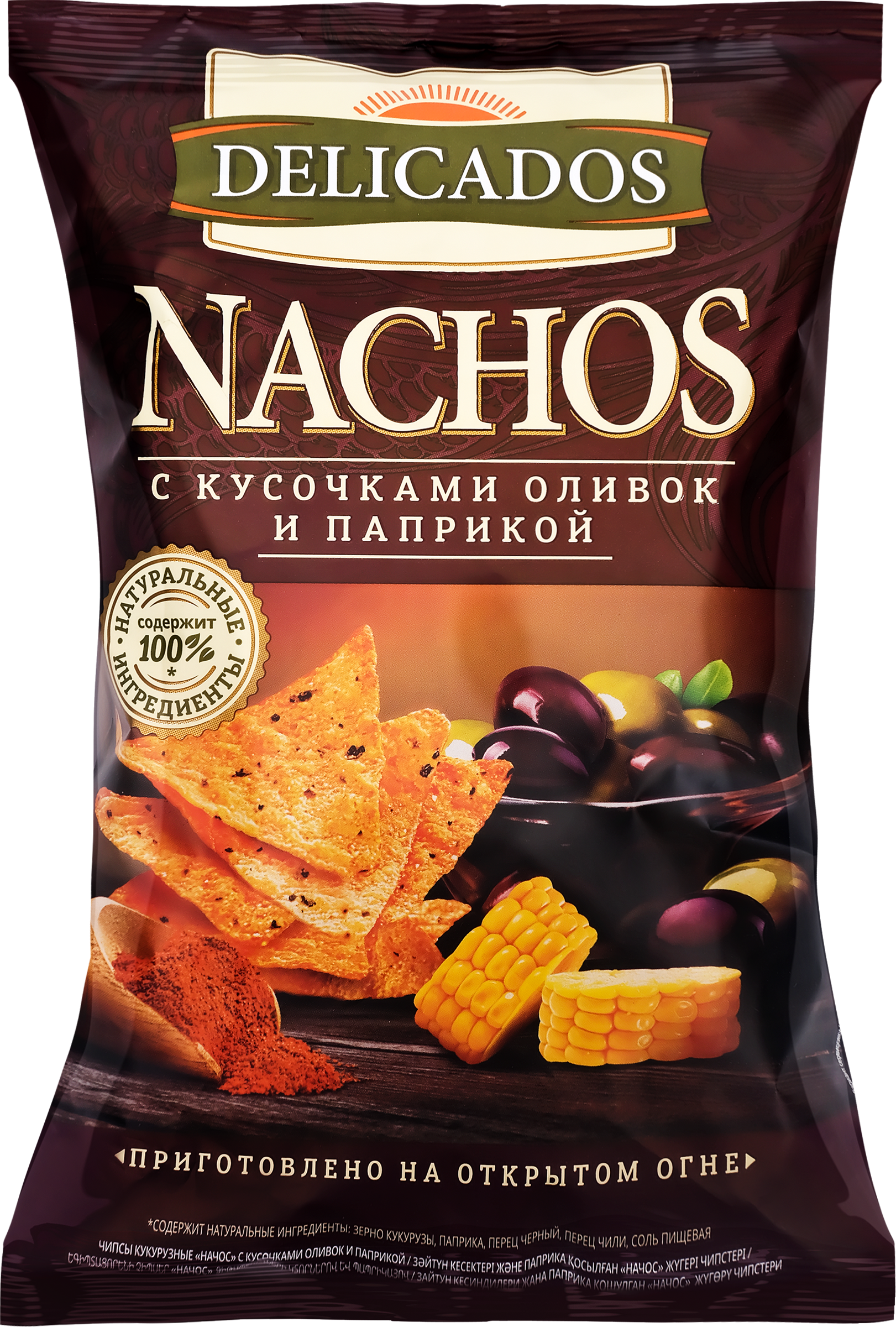 Изображение товара Чипсы кукурузные DELICADOS Nachos с кусочками оливок и паприкой, 150г