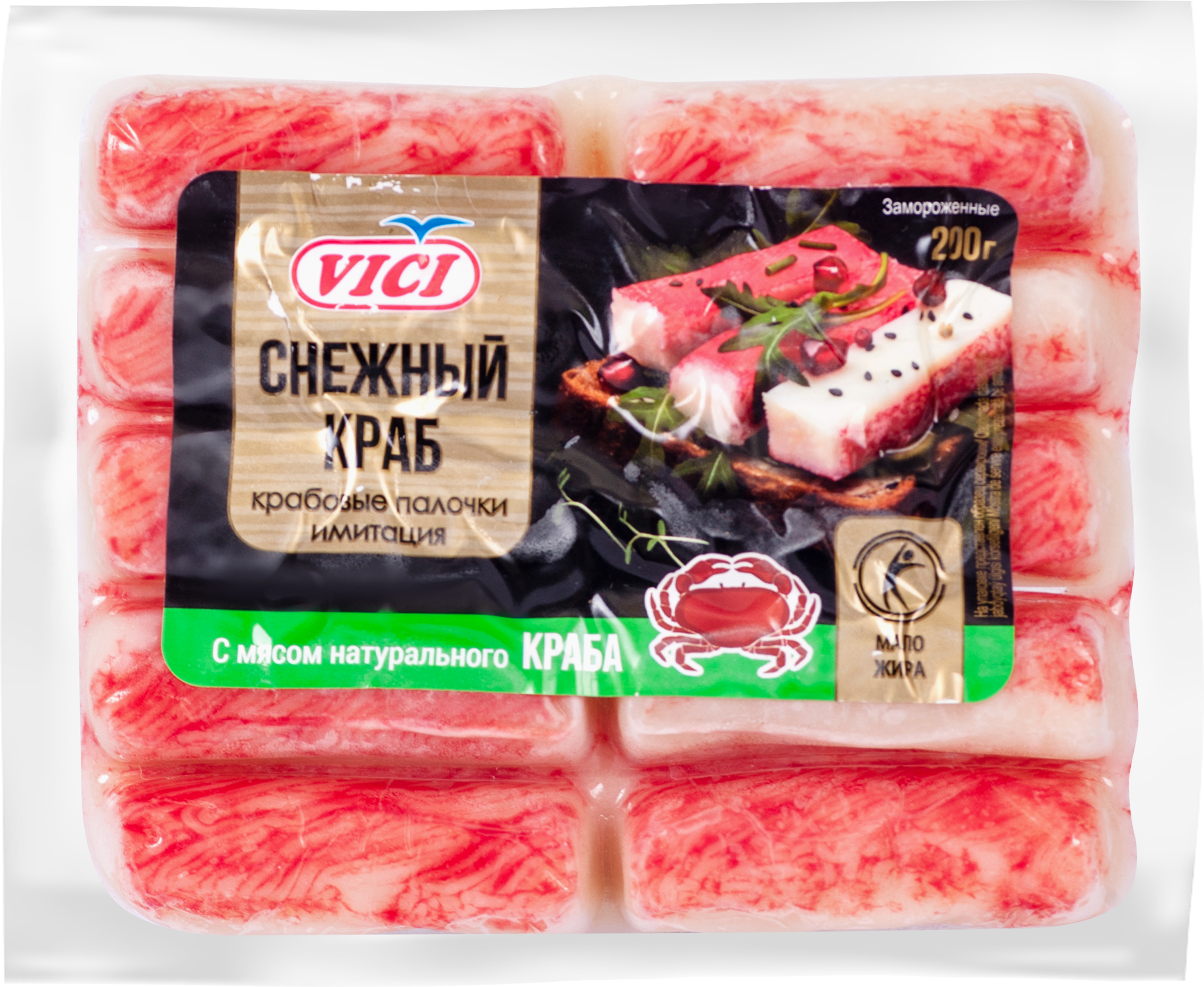 Изображение товара Крабовые палочки замороженные VICI с натуральным мясом краба 200г