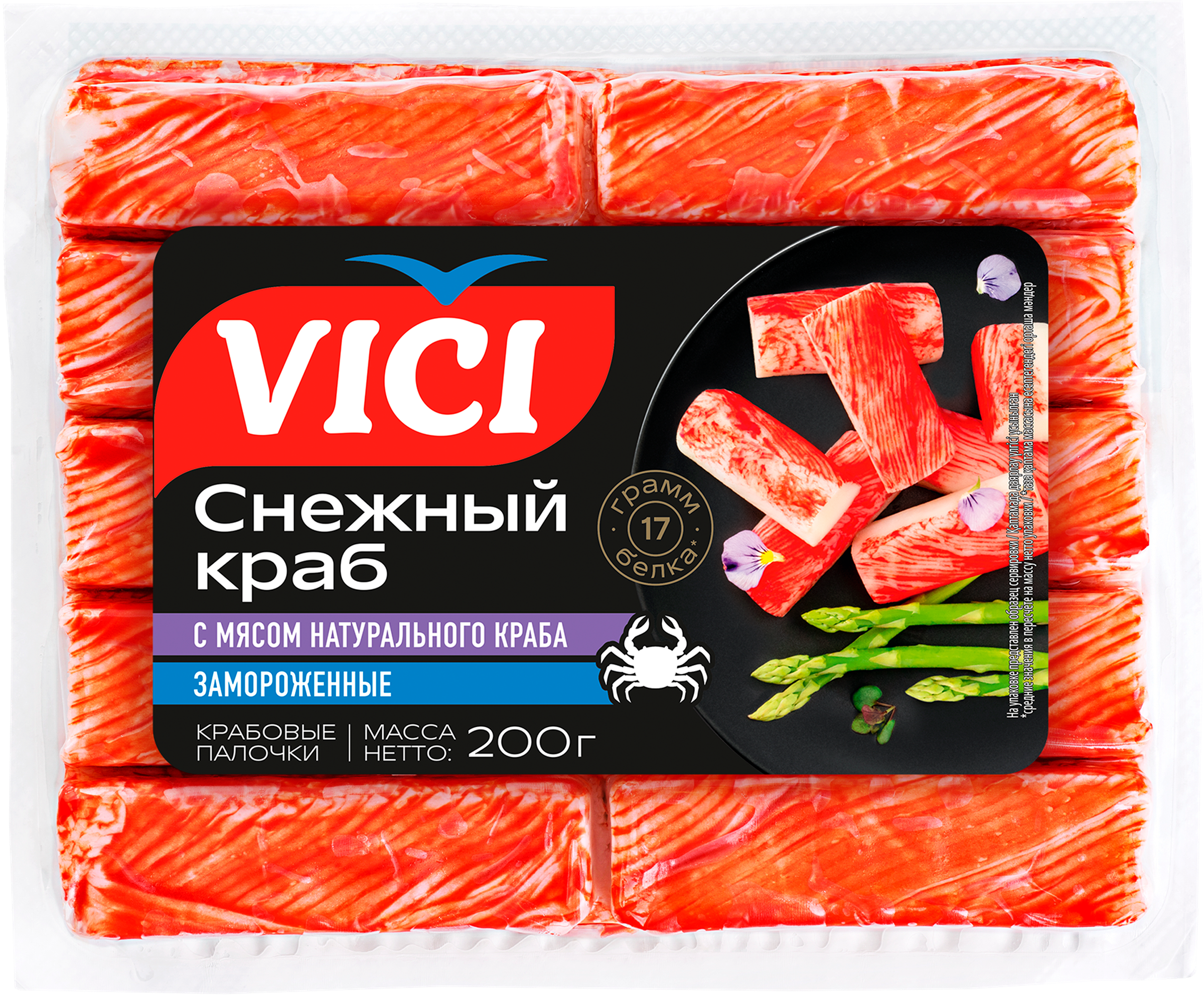 Изображение товара Крабовые палочки замороженные VICI с натуральным мясом краба 200г
