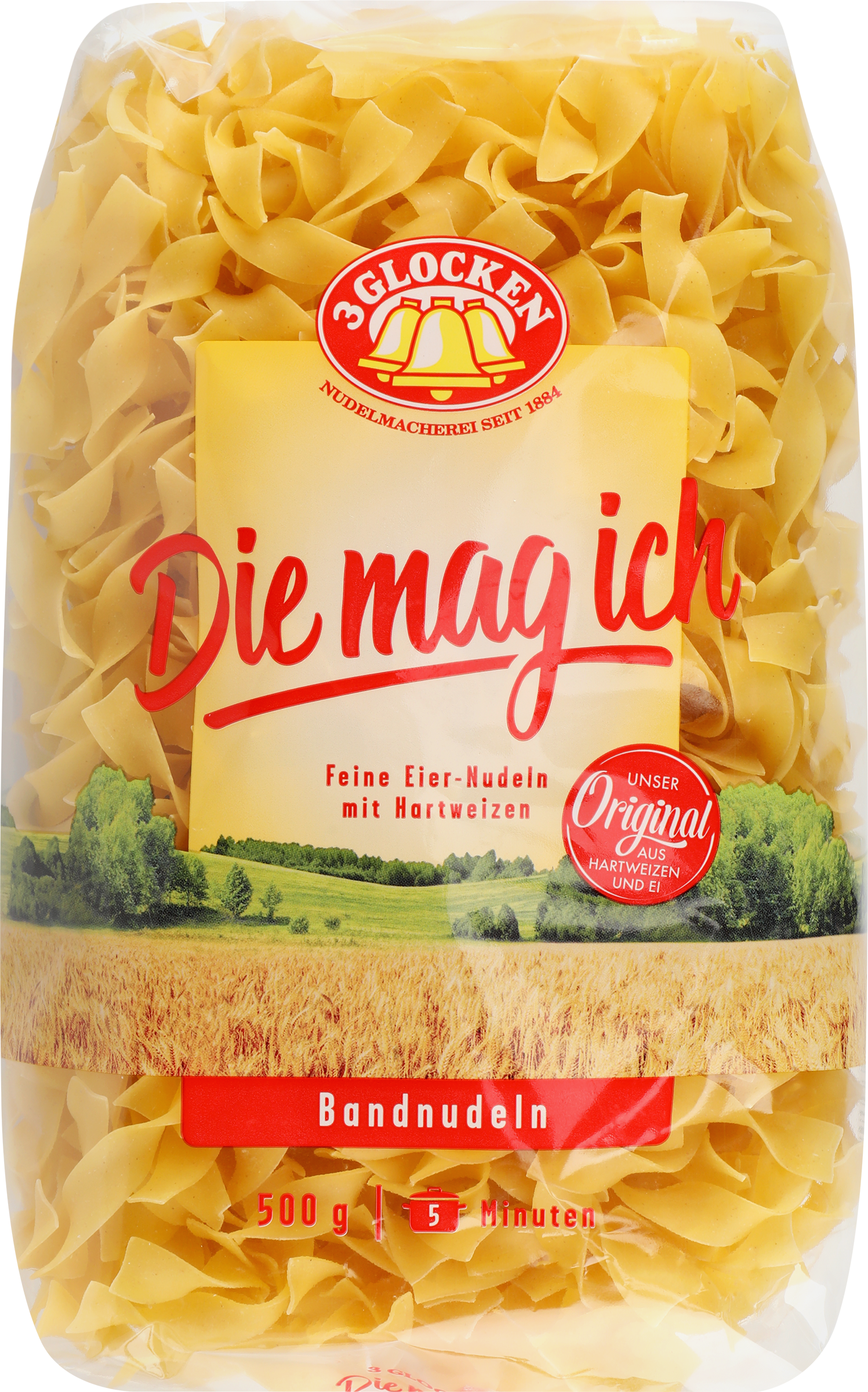 Изображение товара Макароны 3 GLOCKEN Die mag ich feine Eiernudeln короткая прямая лапша, 500г
