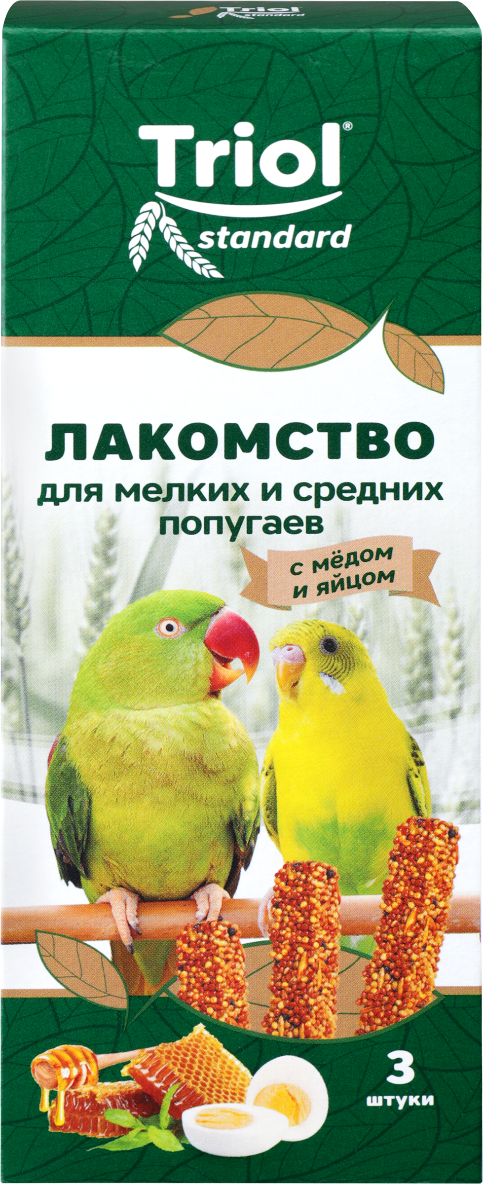 Изображение товара Лакомство для мелких и средних попугаев TRIOL с медом и яйцом, 80г