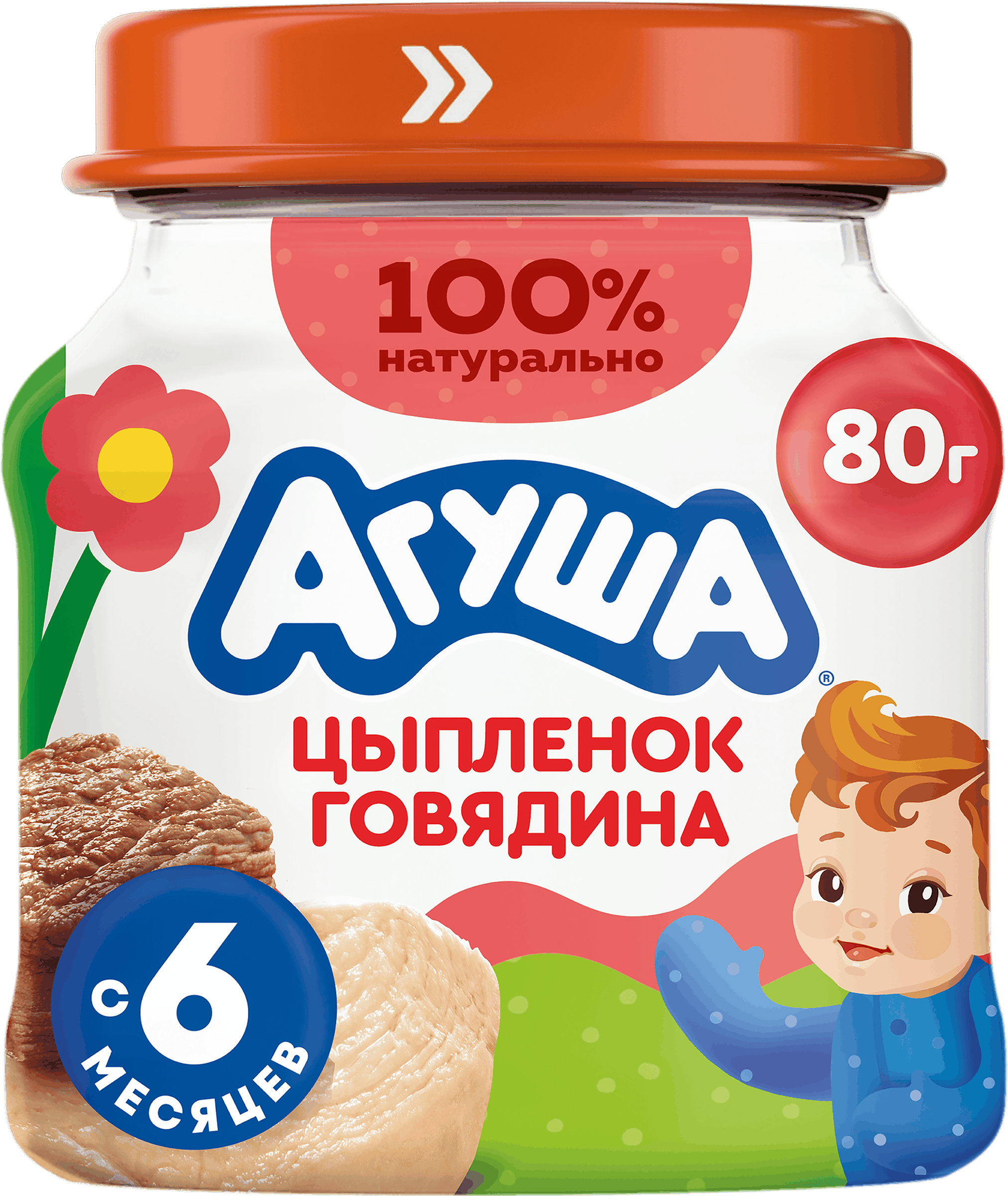 Изображение товара Детское мясное пюре АГУША Цыпленок-Говядина с 6 месяцев, 80г